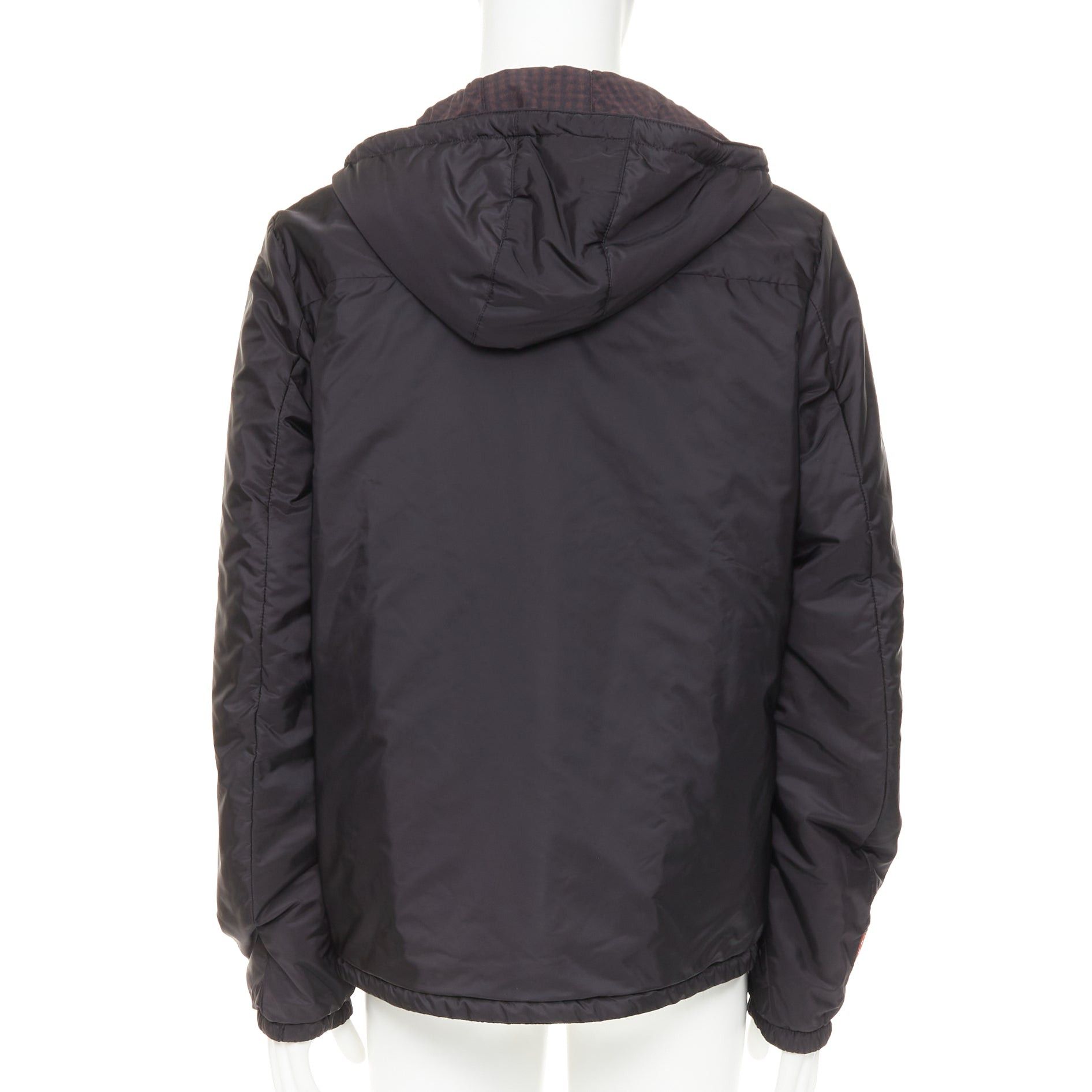 Prada PRADA Linea Rossa 2014 Reversible black burgundy gingham nylon hooded windbreaker jacket IT52 XL Size US XL / EU 56 / 4 - 9 Thumbnail
