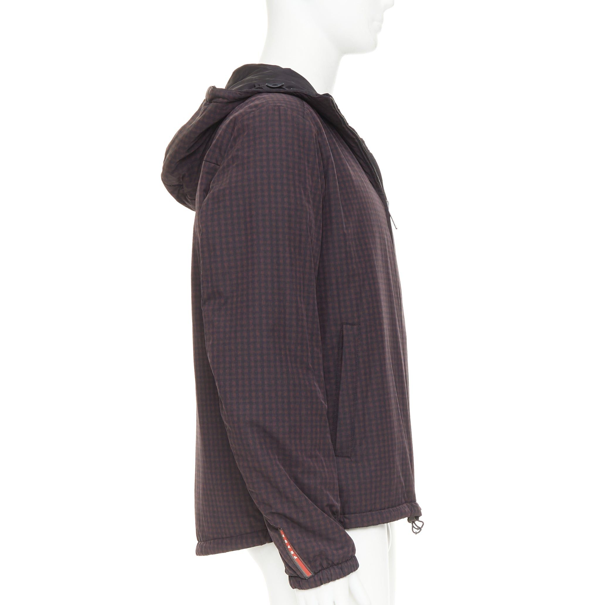 Prada PRADA Linea Rossa 2014 Reversible black burgundy gingham nylon hooded windbreaker jacket IT52 XL Size US XL / EU 56 / 4 - 8 Thumbnail