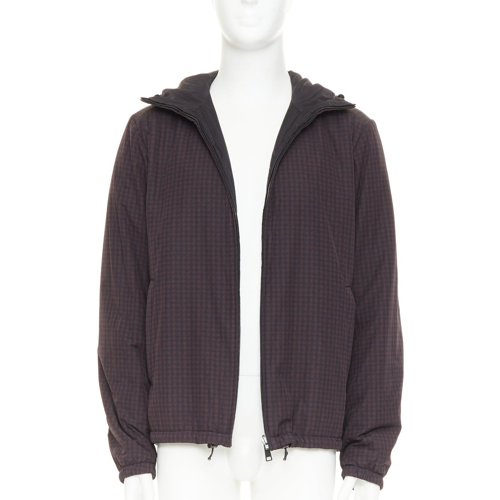 Prada PRADA Linea Rossa 2014 Reversible black burgundy gingham nylon hooded windbreaker jacket IT52 XL Size US XL / EU 56 / 4 - 4 Thumbnail