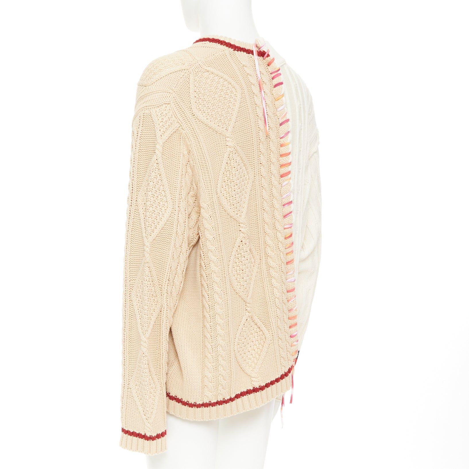 Liam Hodges LIAM HODGES 2020 deconstructed split mixed cable knit laced sweater XL Size US XL / EU 56 / 4 - 6 Thumbnail