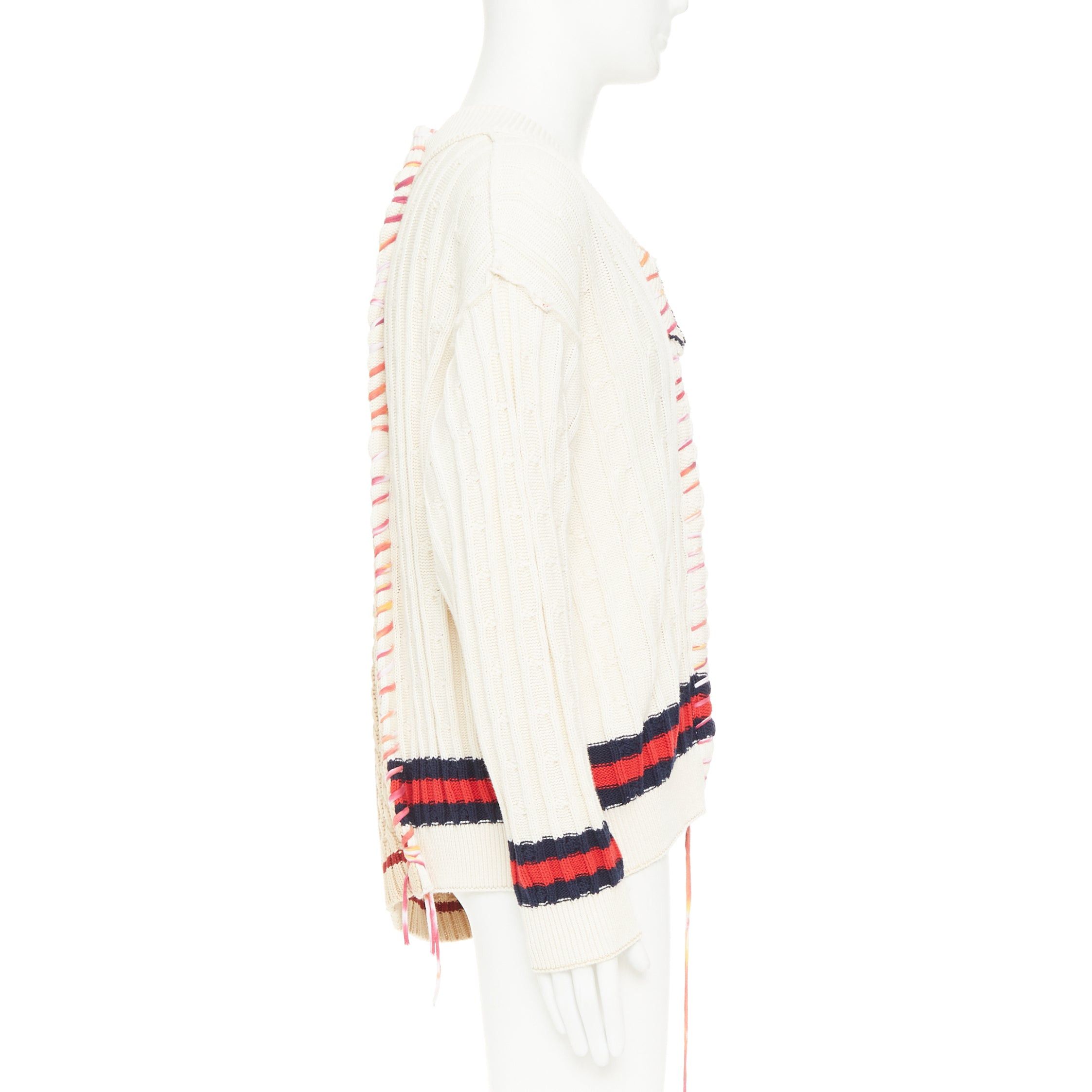 Liam Hodges LIAM HODGES 2020 deconstructed split mixed cable knit laced sweater XL Size US XL / EU 56 / 4 - 4 Thumbnail