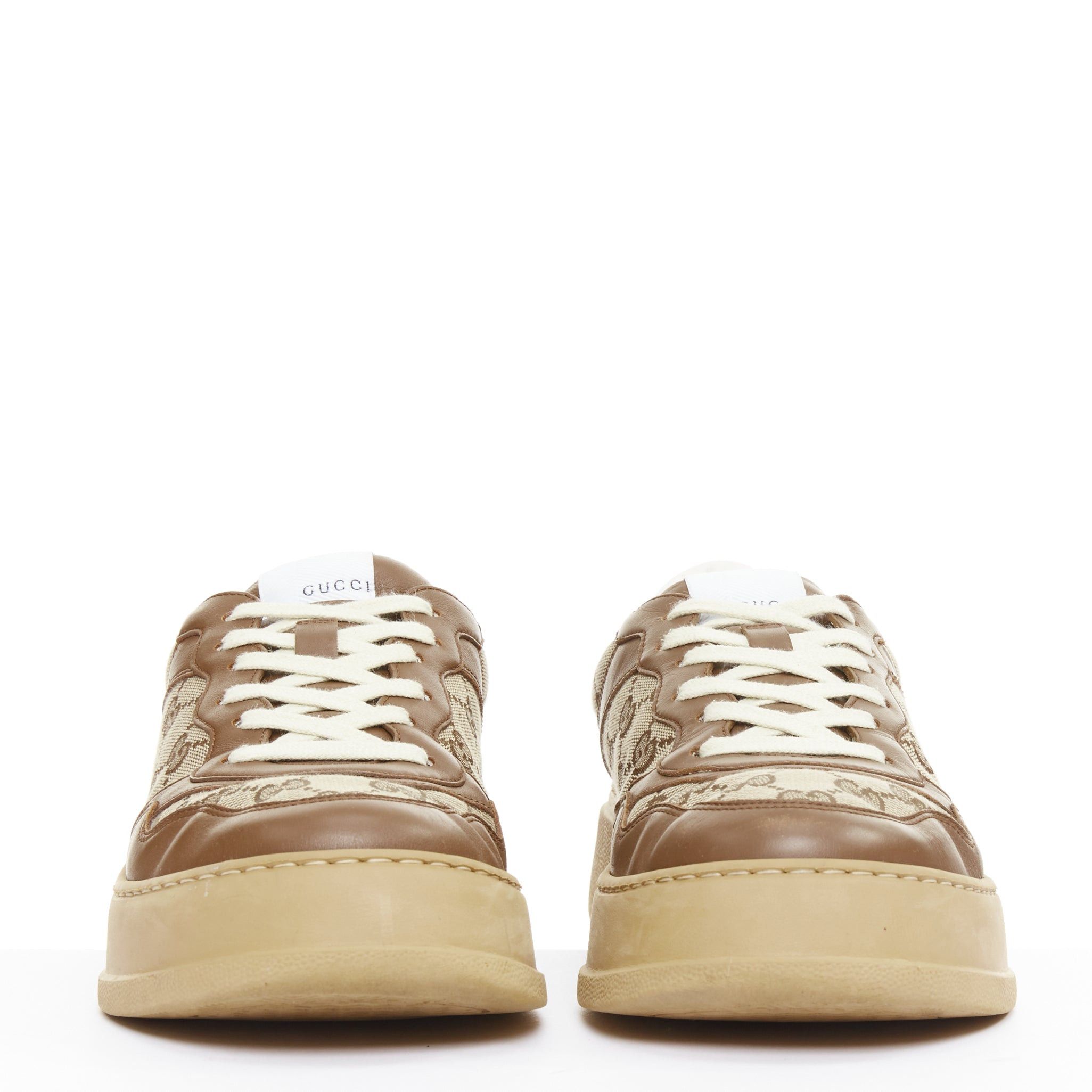 Gucci GUCCI brown leather canvas GG monogram logo chunky platform sneakers UK9.5 EU43.5 Size US 10.5 / EU 43-44 - 3 Thumbnail