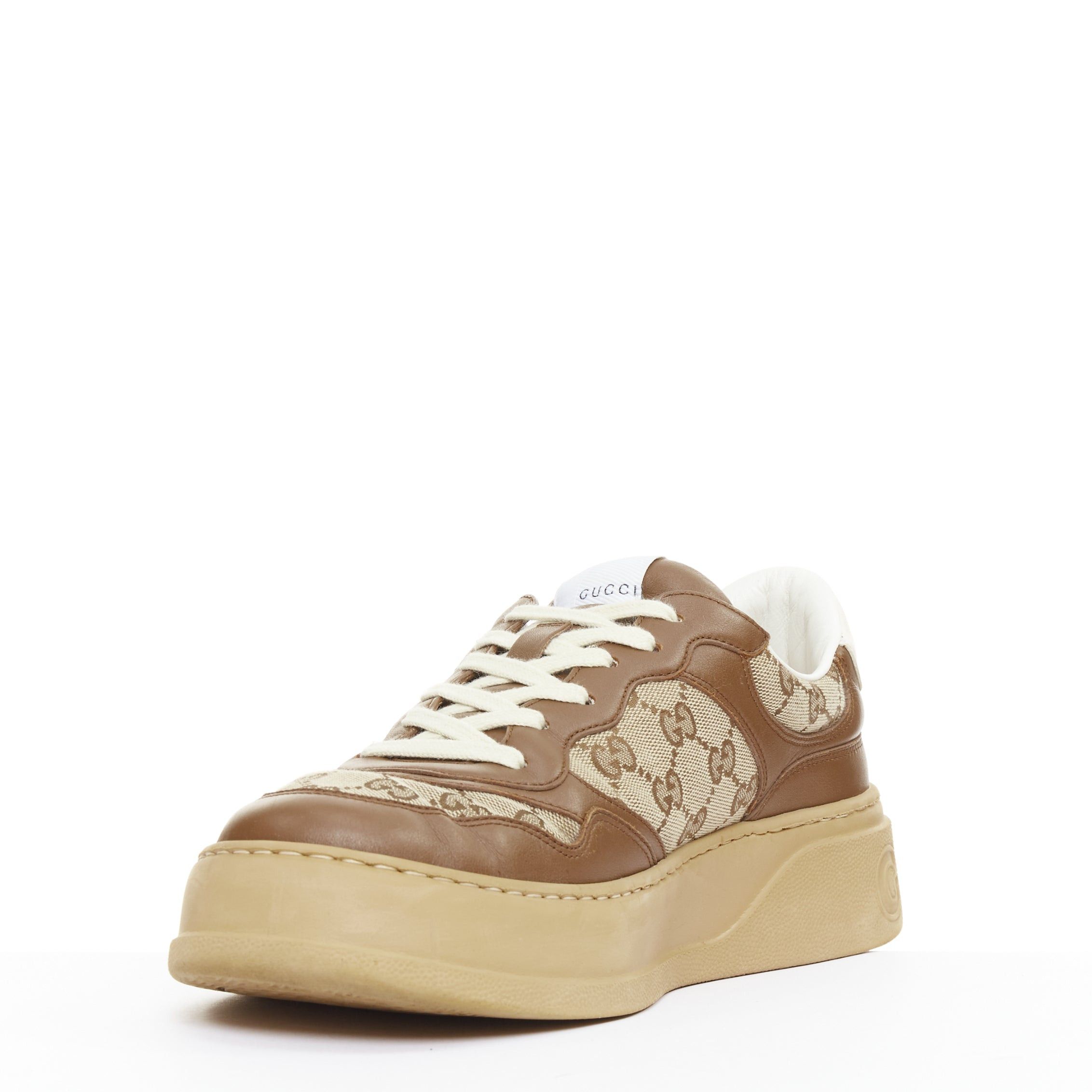 Gucci GUCCI brown leather canvas GG monogram logo chunky platform sneakers UK9.5 EU43.5 Size US 10.5 / EU 43-44 - 4 Thumbnail