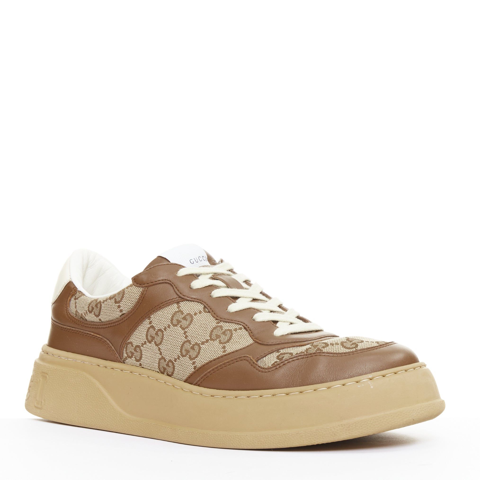 Gucci GUCCI brown leather canvas GG monogram logo chunky platform sneakers UK9.5 EU43.5 Size US 10.5 / EU 43-44 - 2 Thumbnail
