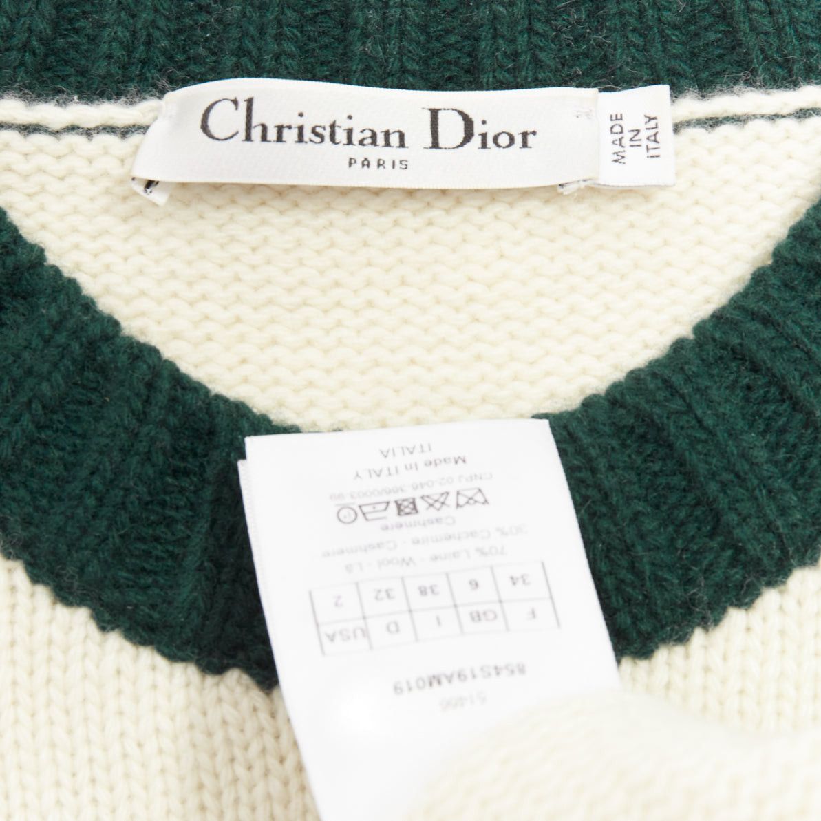 Dior CHRISTIAN DIOR C'est Non cream green wool cashmere graphics oversized sweater FR34 XS Size XS / US 0-2 / IT 36-38 - 10 Thumbnail