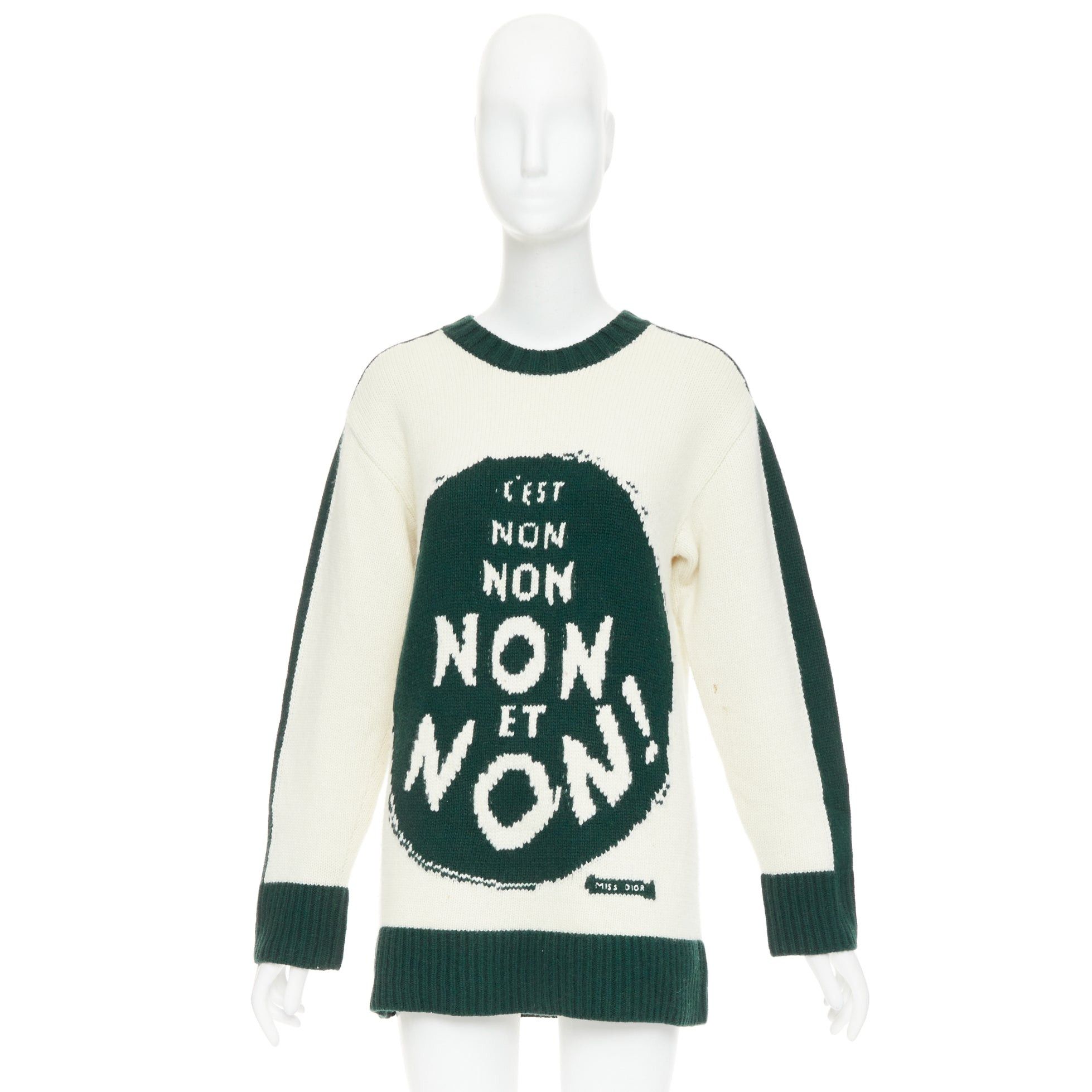 Dior CHRISTIAN DIOR C'est Non cream green wool cashmere graphics oversized sweater FR34 XS Size XS / US 0-2 / IT 36-38 - 11 Thumbnail