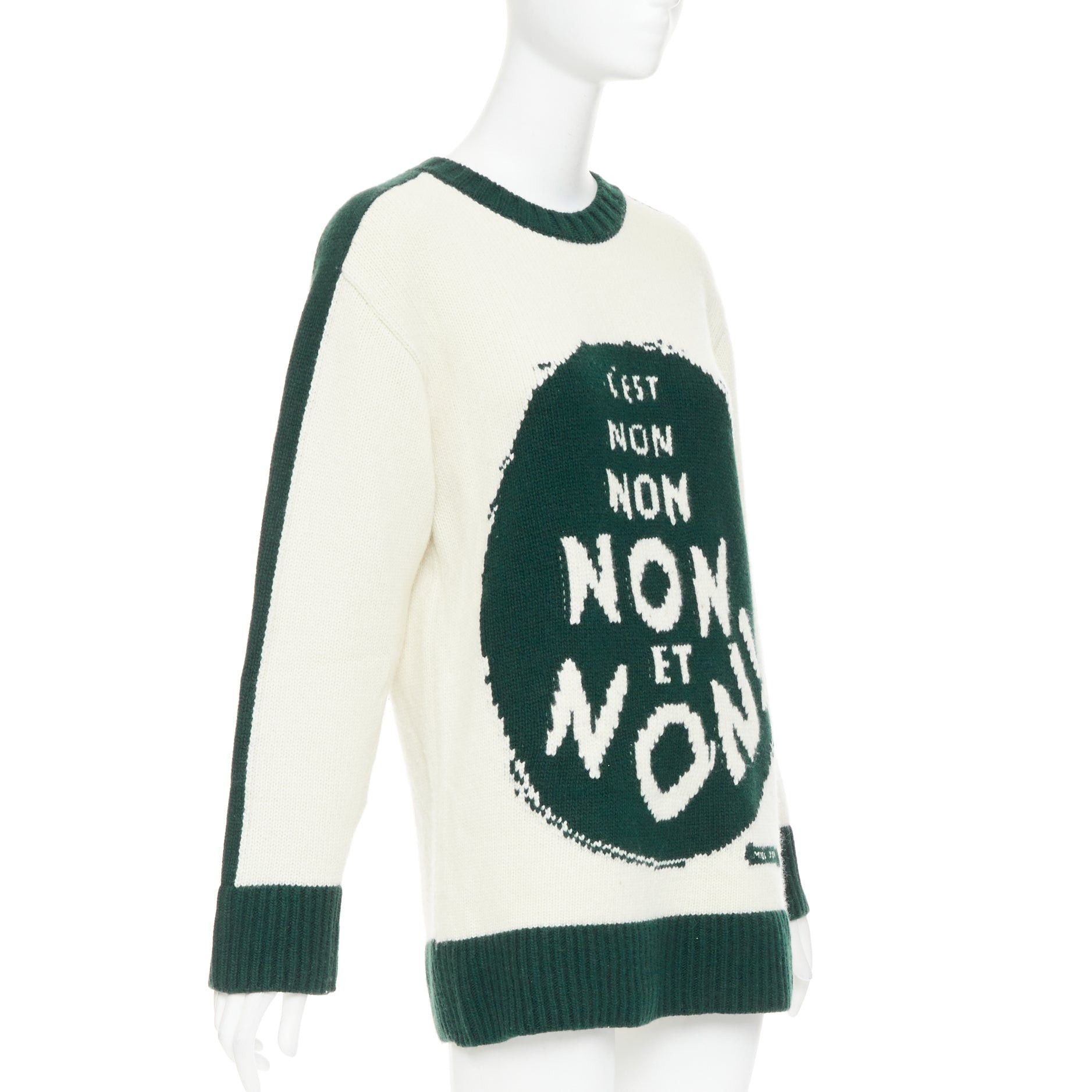 Dior CHRISTIAN DIOR C'est Non cream green wool cashmere graphics oversized sweater FR34 XS Size XS / US 0-2 / IT 36-38 - 3 Thumbnail