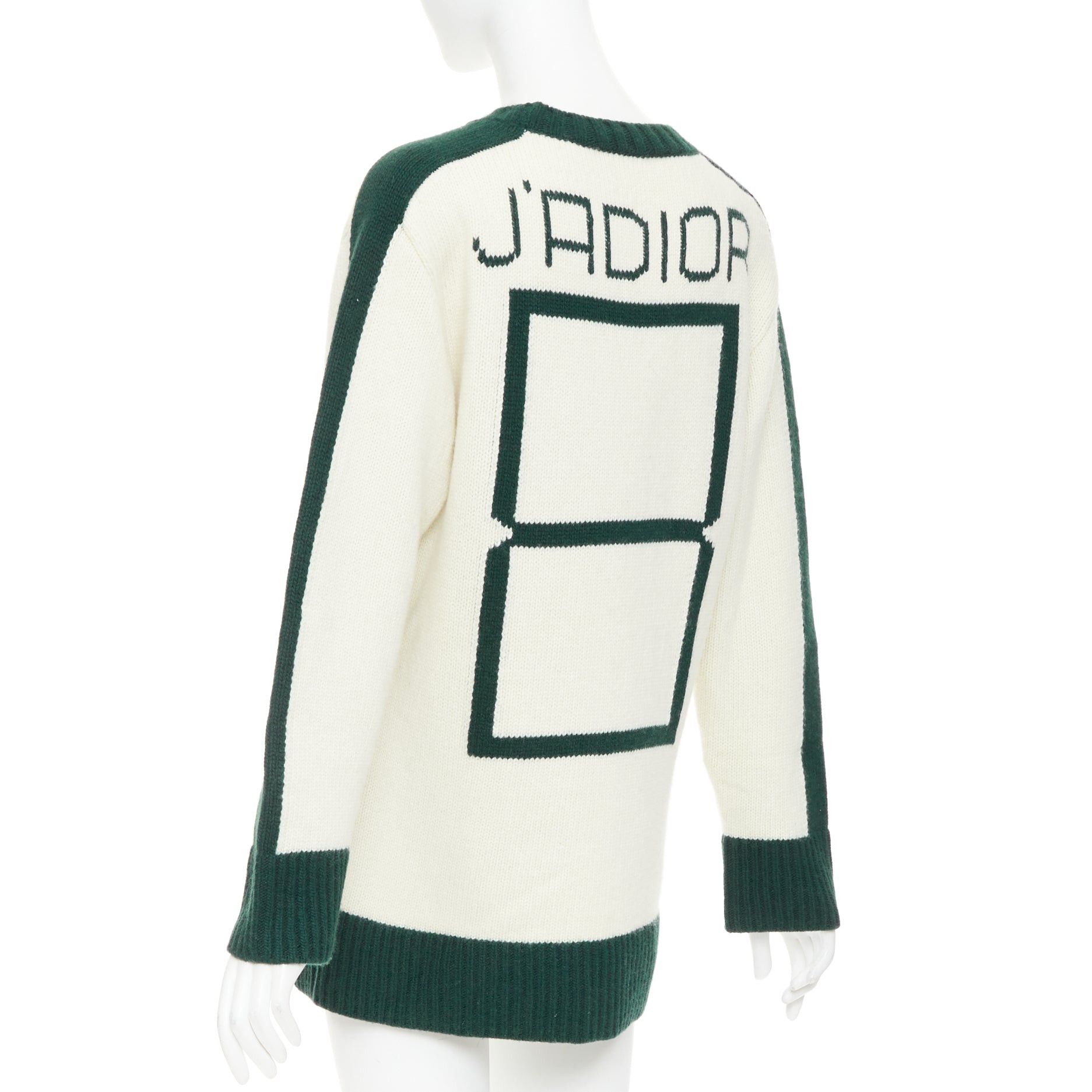 Dior CHRISTIAN DIOR C'est Non cream green wool cashmere graphics oversized sweater FR34 XS Size XS / US 0-2 / IT 36-38 - 5 Thumbnail