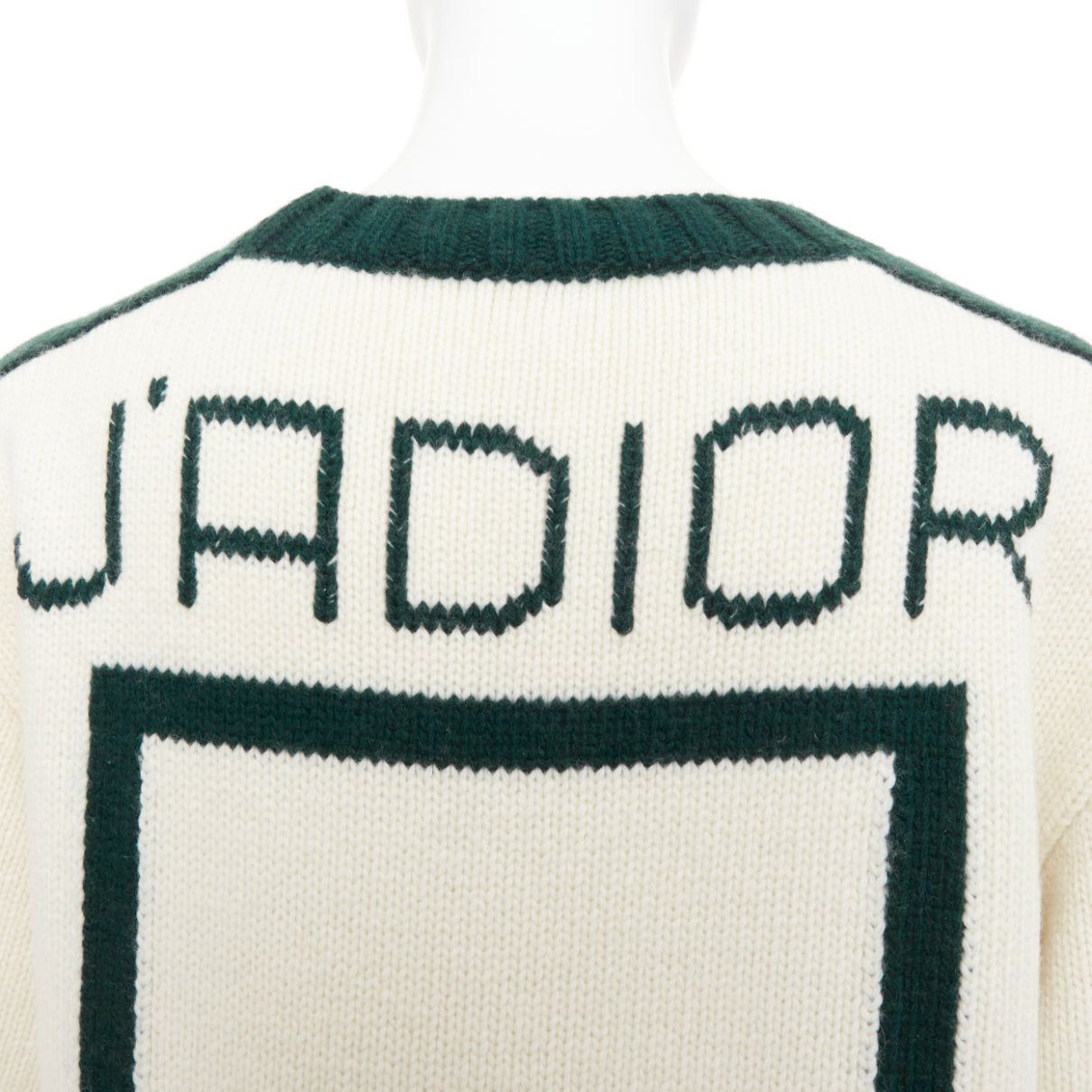 Dior CHRISTIAN DIOR C'est Non cream green wool cashmere graphics oversized sweater FR34 XS Size XS / US 0-2 / IT 36-38 - 6 Thumbnail
