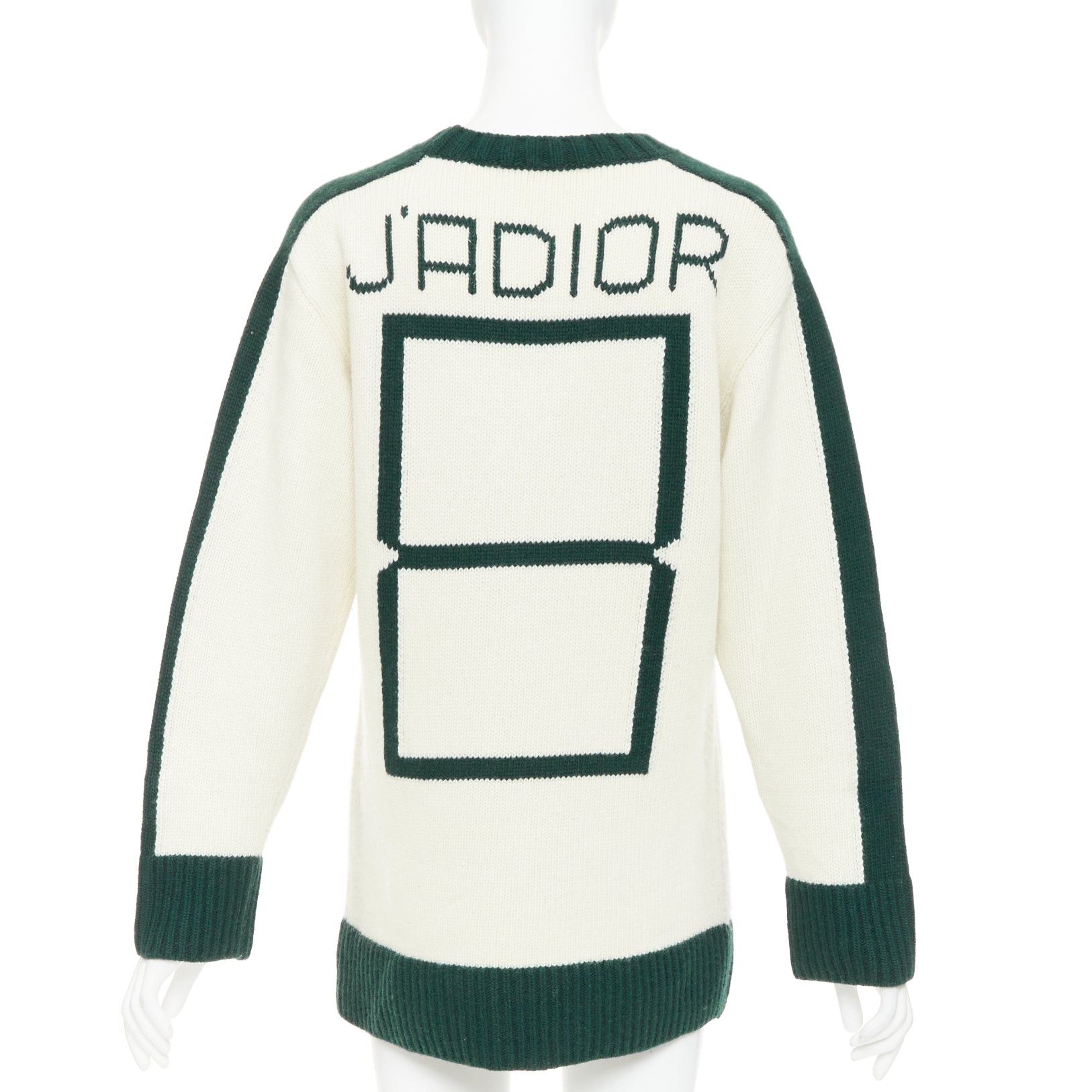 Dior CHRISTIAN DIOR C'est Non cream green wool cashmere graphics oversized sweater FR34 XS Size XS / US 0-2 / IT 36-38 - 2 Thumbnail