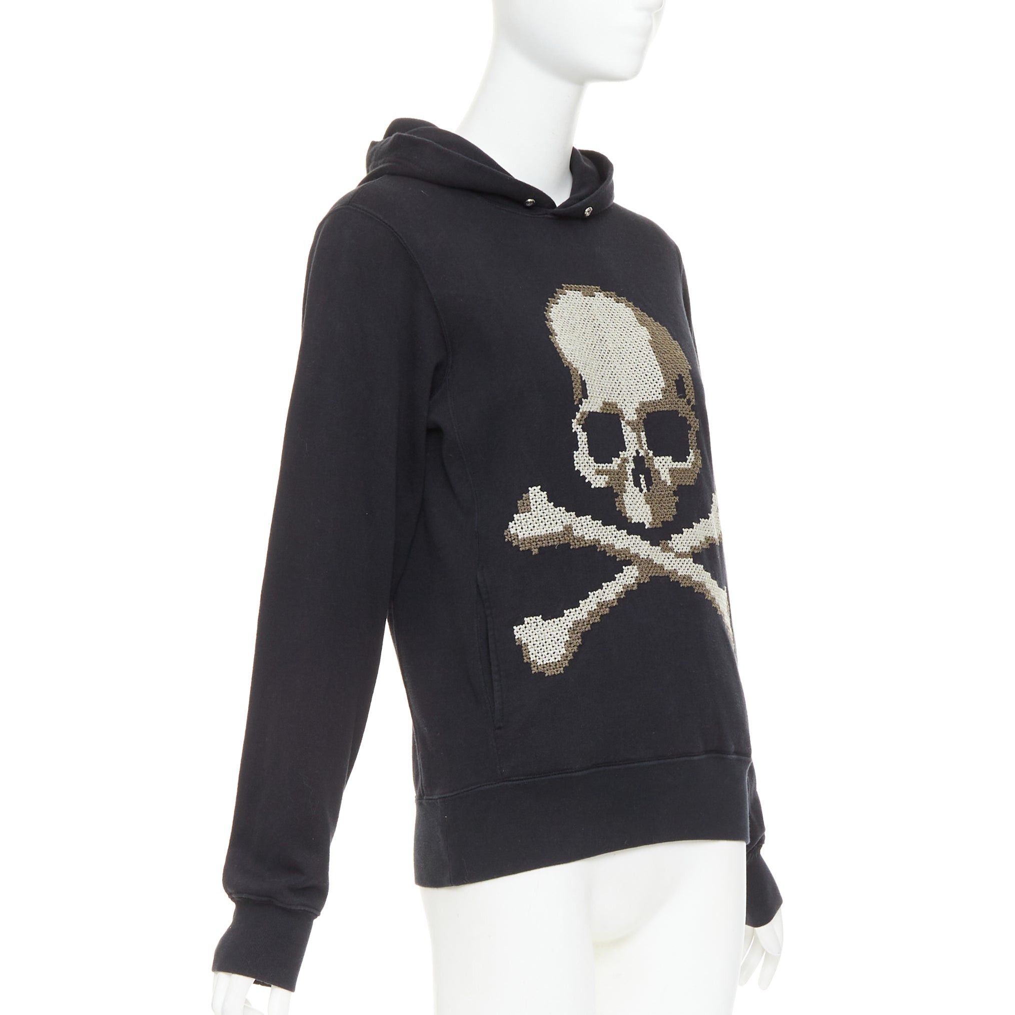 Mastermind Japan MASTERMIND JAPAN black cotton beige needlepoint embroidered skull hoodie JP3 L Size M / US 6-8 / IT 42-44 - 3 Thumbnail
