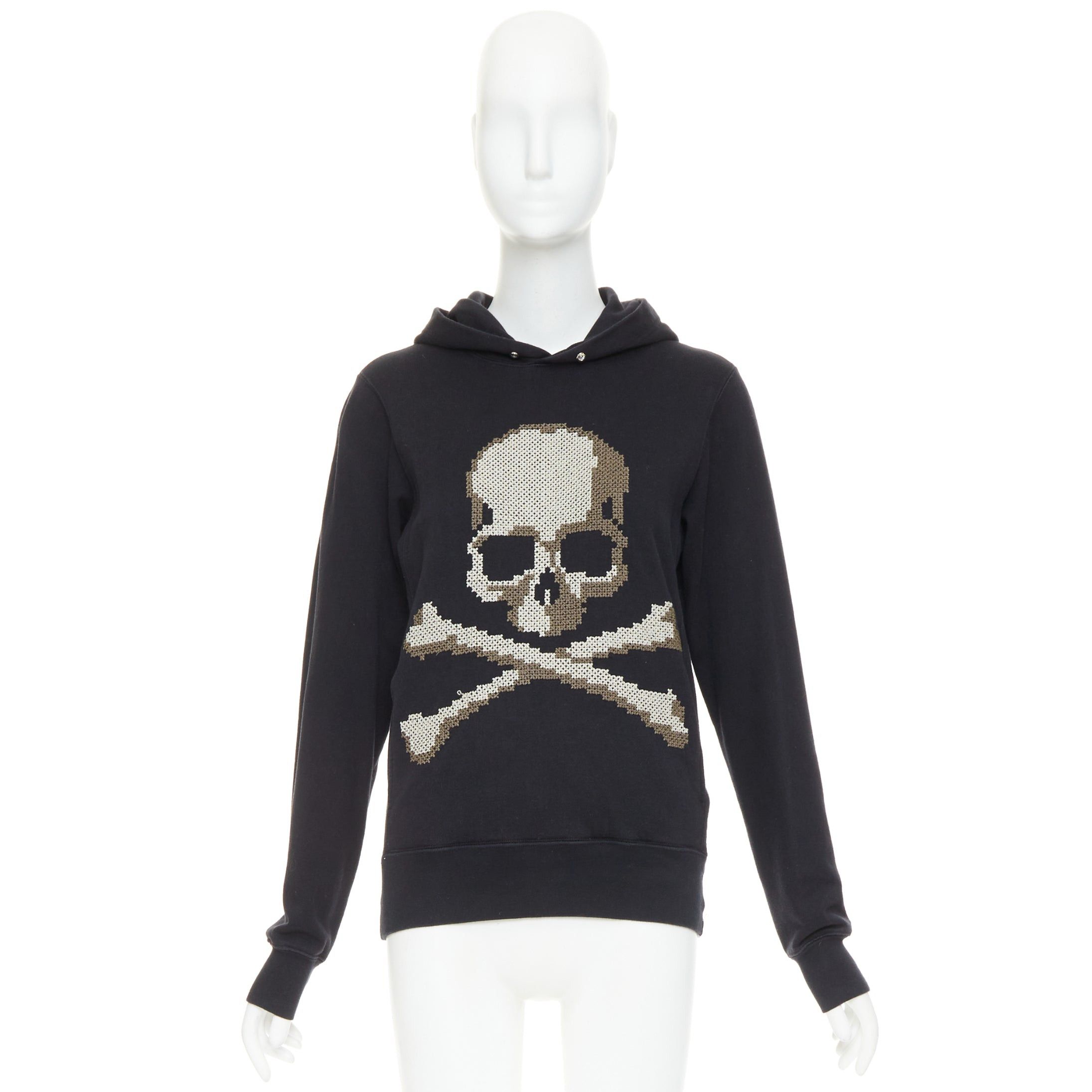 Mastermind Japan MASTERMIND JAPAN black cotton beige needlepoint embroidered skull hoodie JP3 L Size M / US 6-8 / IT 42-44 - 9 Thumbnail