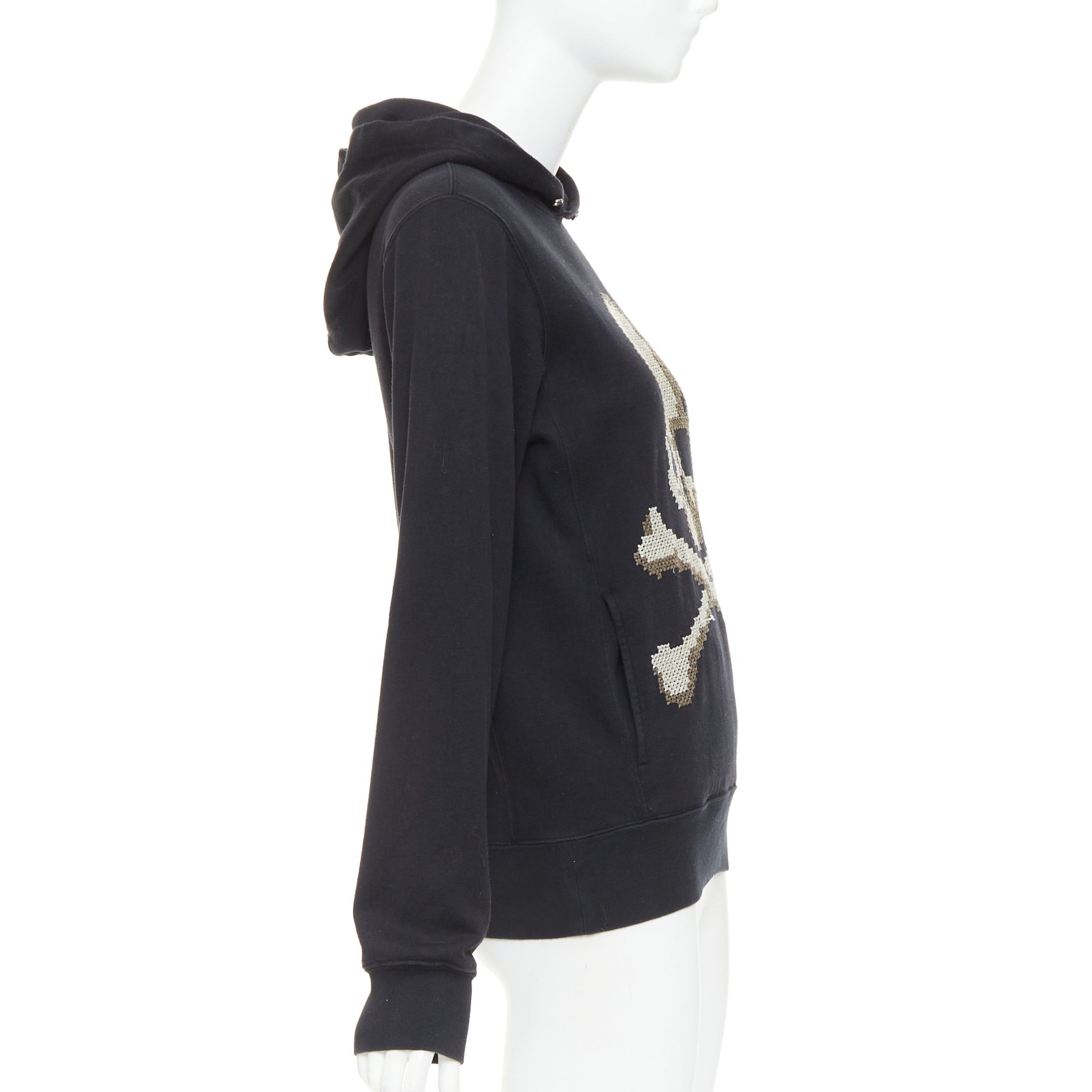 Mastermind Japan MASTERMIND JAPAN black cotton beige needlepoint embroidered skull hoodie JP3 L Size M / US 6-8 / IT 42-44 - 4 Thumbnail