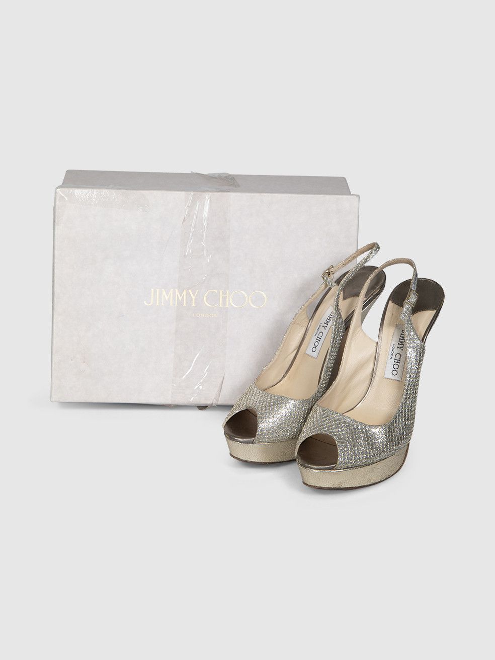 Jimmy Choo Silver Glitter & Gold Leather Heels Size US 10 / IT 40 - 3 Thumbnail