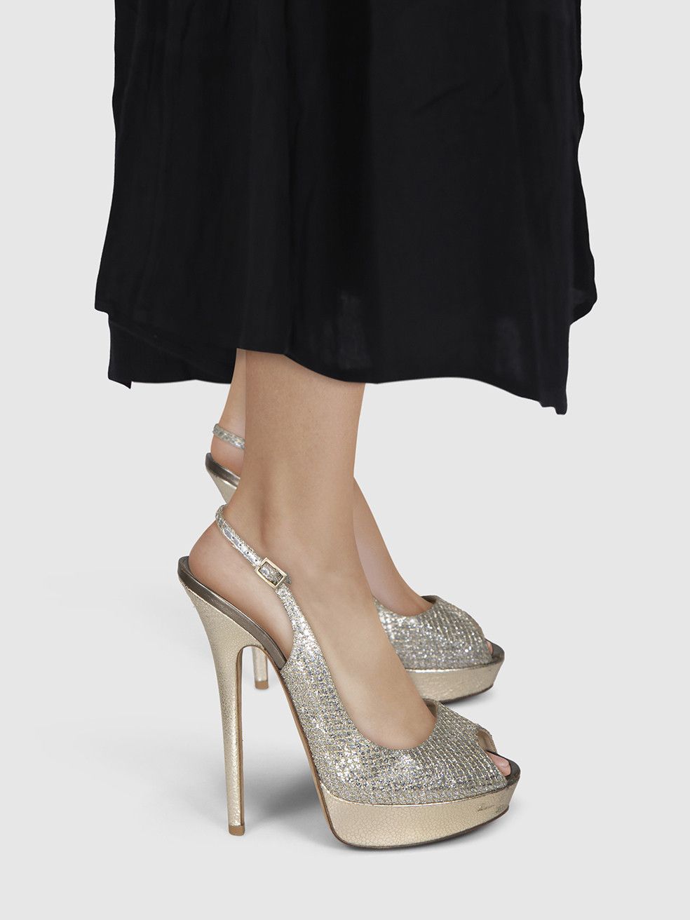 Jimmy Choo Silver Glitter & Gold Leather Heels Size US 10 / IT 40 - 2 Thumbnail