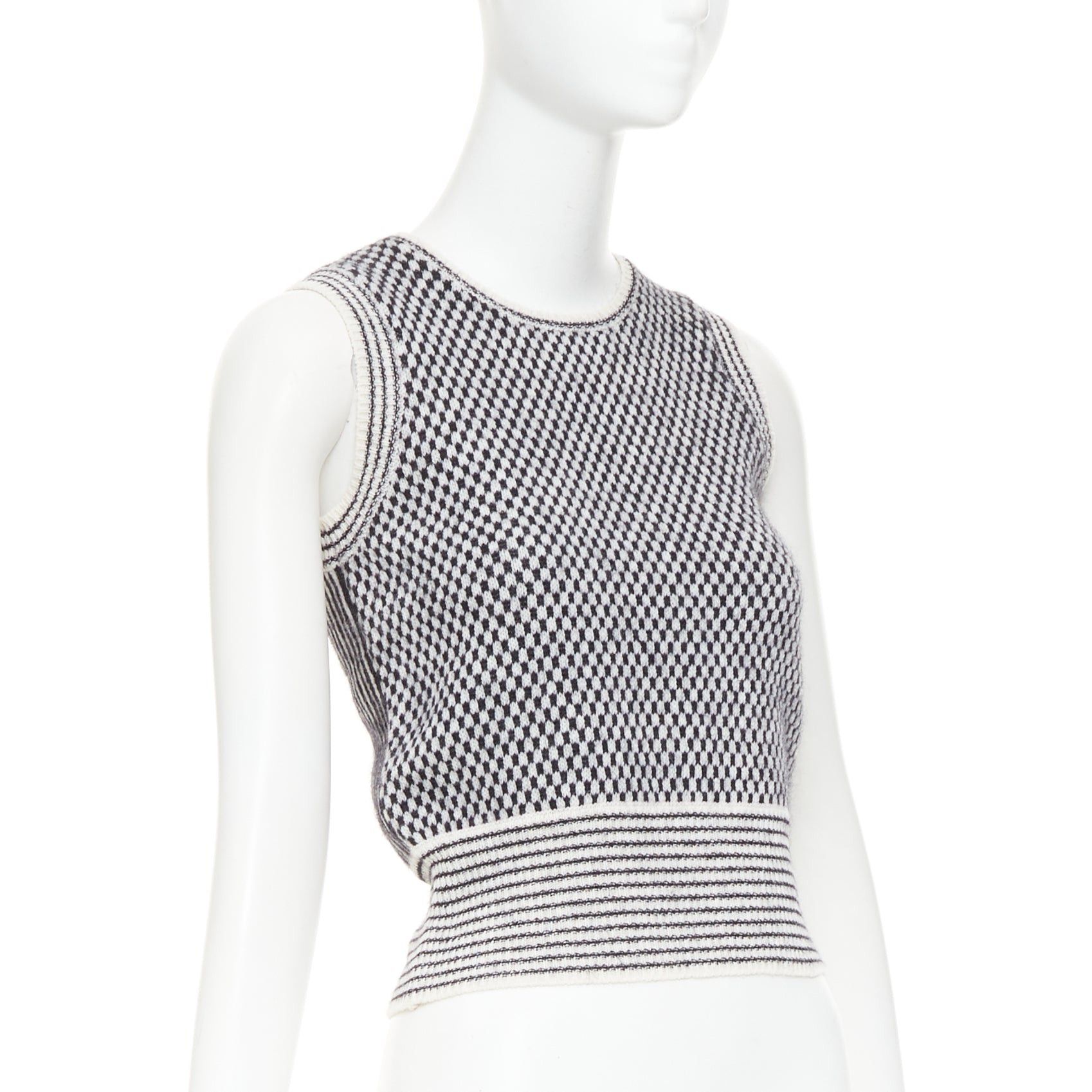 Valentino VALENTINO black cream wool mohair blend checkered striped knitted vest S Size S / US 4 / IT 40 - 3 Thumbnail