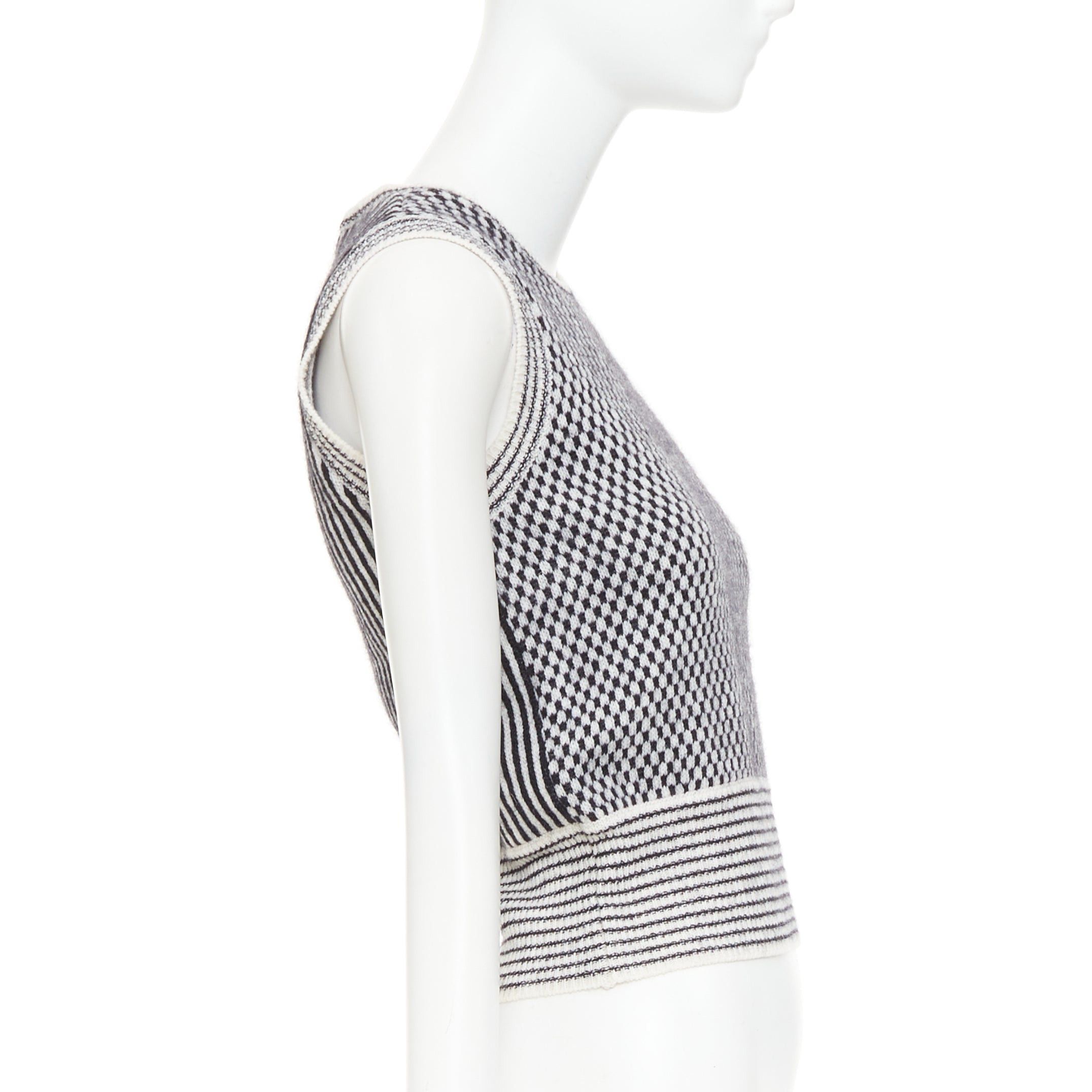 Valentino VALENTINO black cream wool mohair blend checkered striped knitted vest S Size S / US 4 / IT 40 - 4 Thumbnail