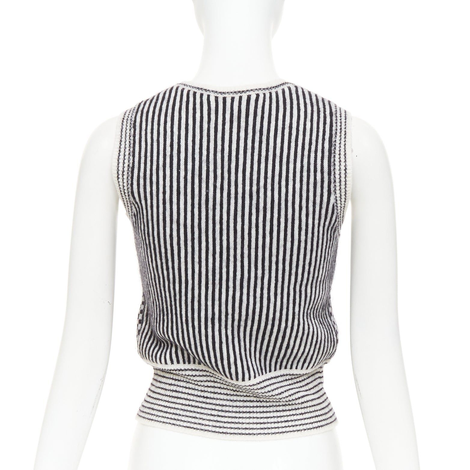 Valentino VALENTINO black cream wool mohair blend checkered striped knitted vest S Size S / US 4 / IT 40 - 5 Thumbnail