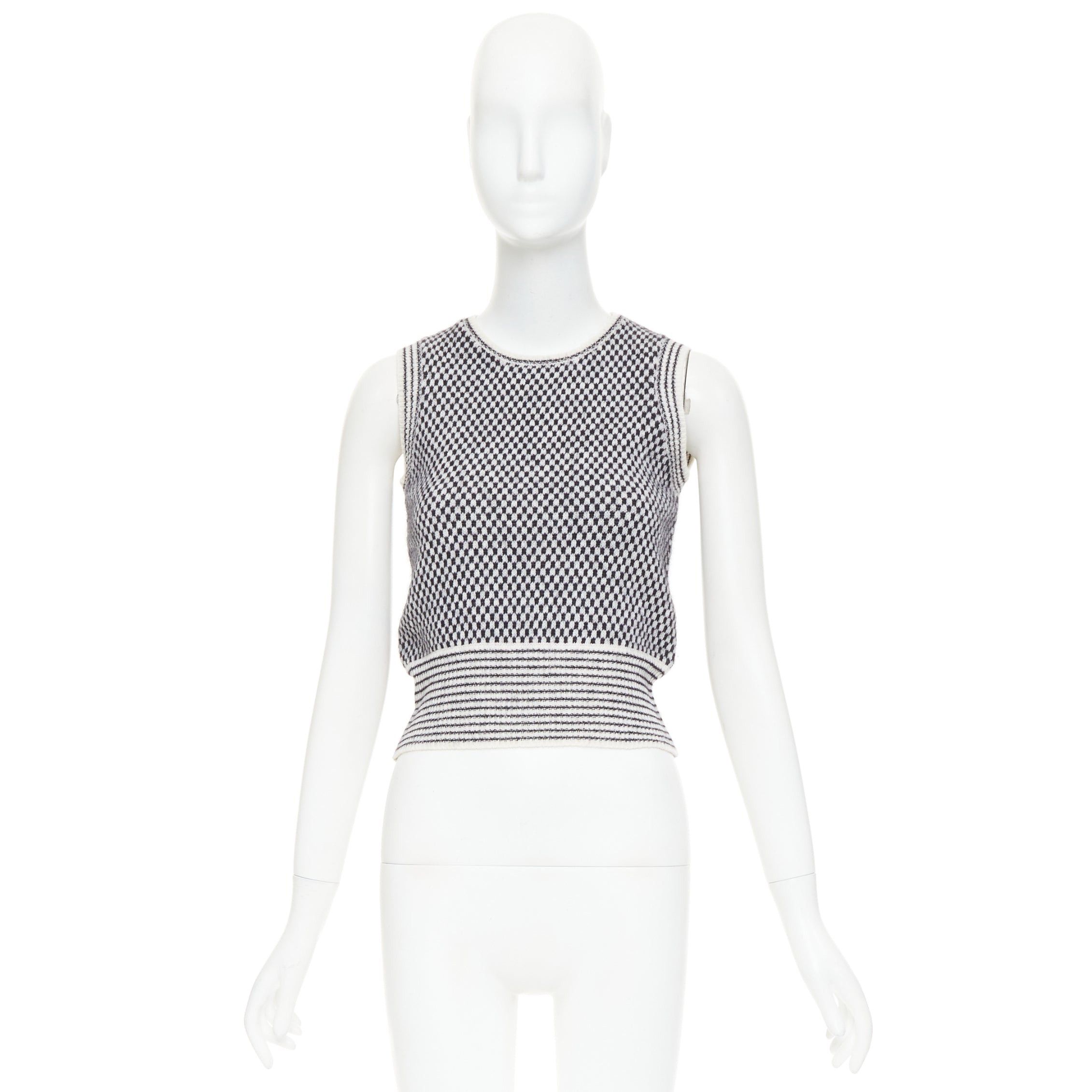 Valentino VALENTINO black cream wool mohair blend checkered striped knitted vest S Size S / US 4 / IT 40 - 9 Thumbnail
