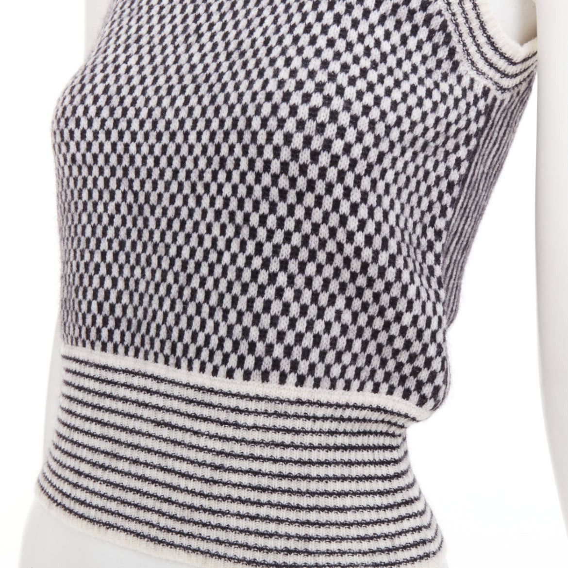 Valentino VALENTINO black cream wool mohair blend checkered striped knitted vest S Size S / US 4 / IT 40 - 2 Thumbnail