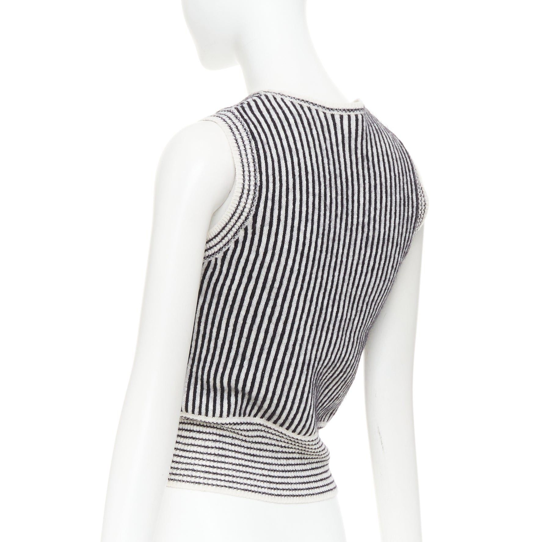 Valentino VALENTINO black cream wool mohair blend checkered striped knitted vest S Size S / US 4 / IT 40 - 6 Thumbnail