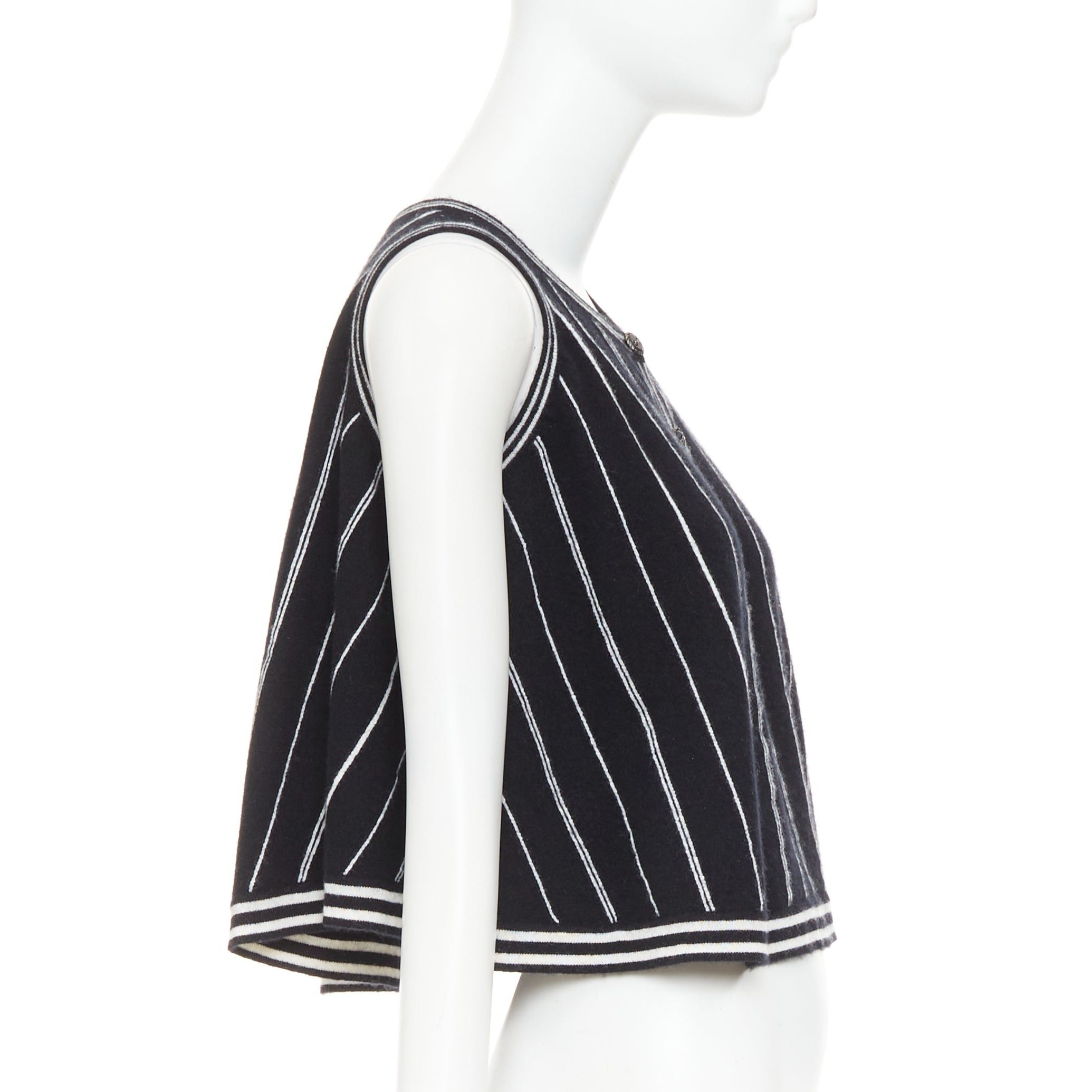 Chanel CHANEL 2015 100% cashmere black white striped A-line flared crop camisole tank FR 34/36 Size S / US 4 / IT 40 - 4 Thumbnail