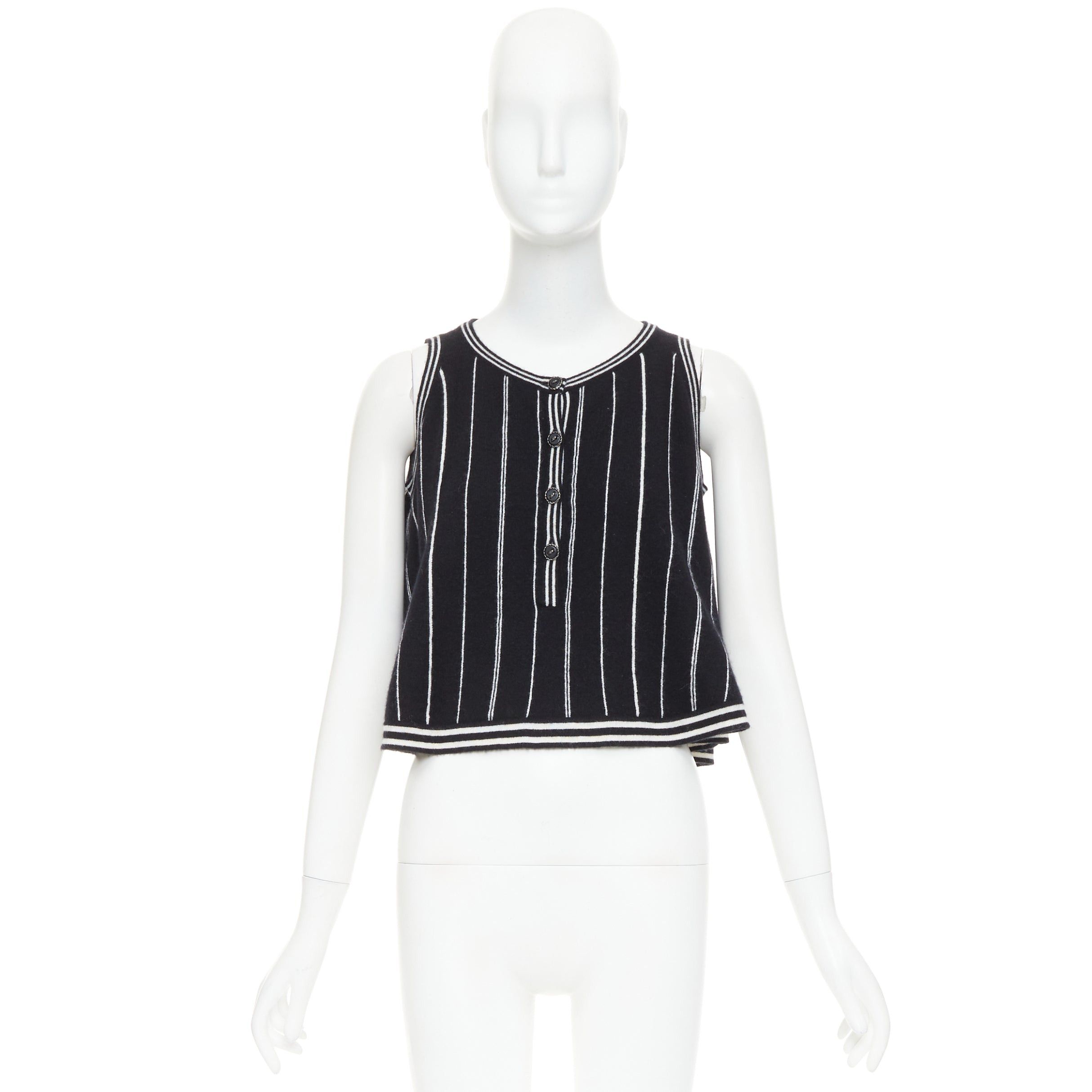 Chanel CHANEL 2015 100% cashmere black white striped A-line flared crop camisole tank FR 34/36 Size S / US 4 / IT 40 - 9 Thumbnail