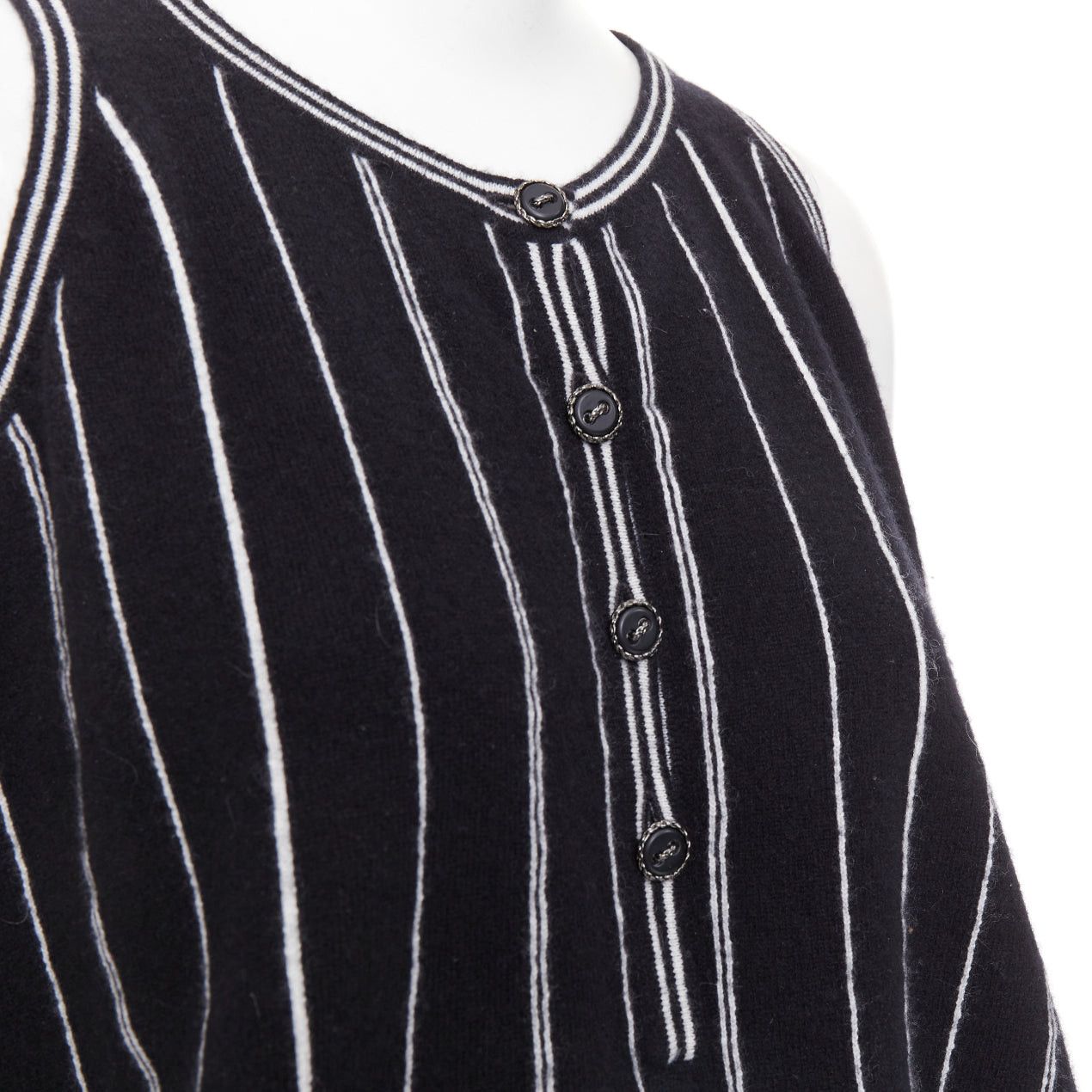 Chanel CHANEL 2015 100% cashmere black white striped A-line flared crop camisole tank FR 34/36 Size S / US 4 / IT 40 - 2 Thumbnail