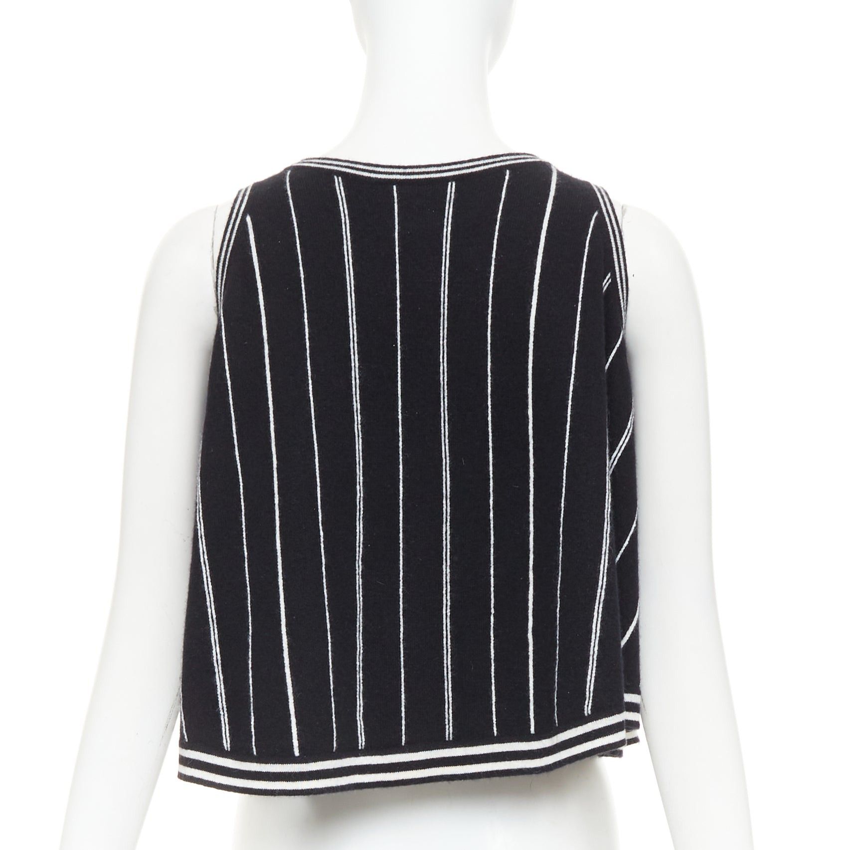 Chanel CHANEL 2015 100% cashmere black white striped A-line flared crop camisole tank FR 34/36 Size S / US 4 / IT 40 - 5 Thumbnail