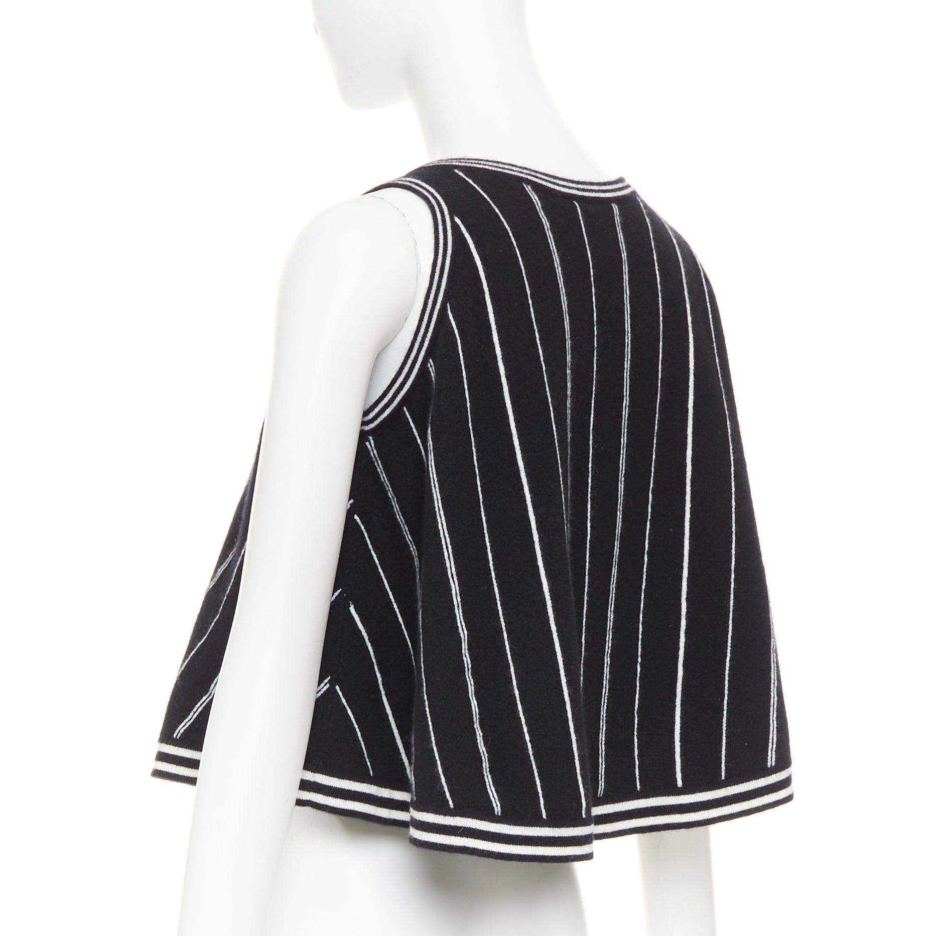 Chanel CHANEL 2015 100% cashmere black white striped A-line flared crop camisole tank FR 34/36 Size S / US 4 / IT 40 - 6 Thumbnail