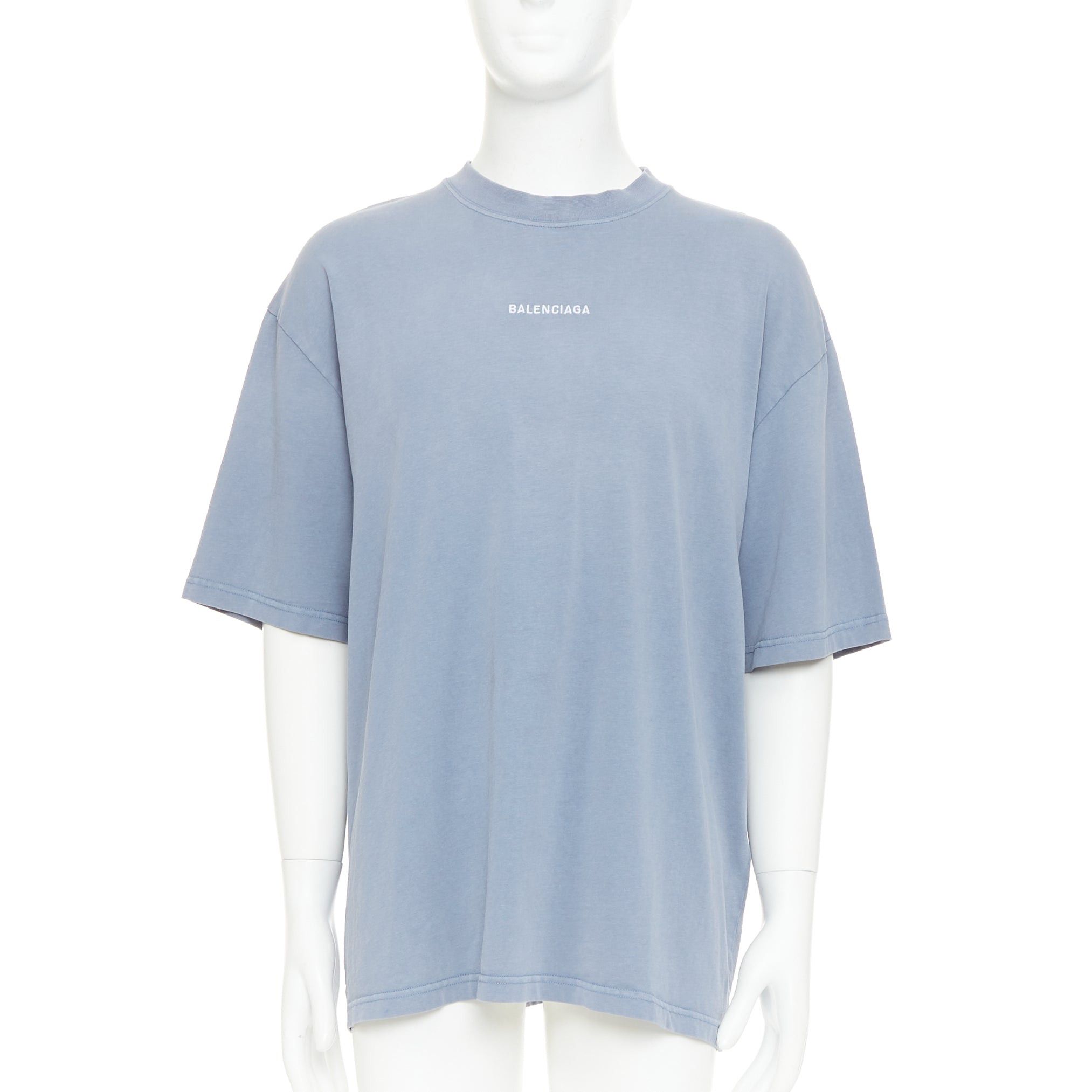 Balenciaga BALENCIAGA 2020 100% wool washed blue logo print crew neck oversized tshirt M Size US M / EU 48-50 / 2 - 3 Thumbnail