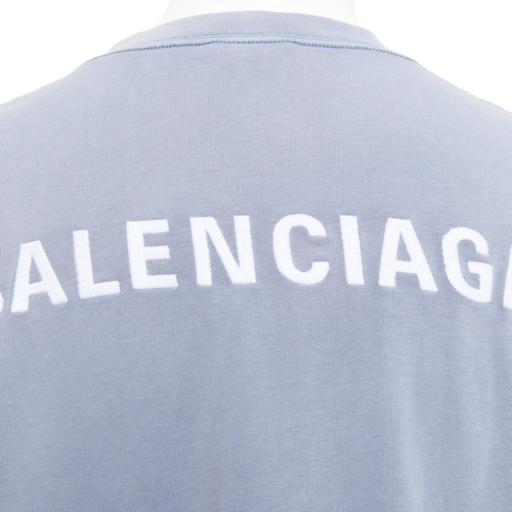 Balenciaga BALENCIAGA 2020 100% wool washed blue logo print crew neck oversized tshirt M Size US M / EU 48-50 / 2 - 7 Thumbnail