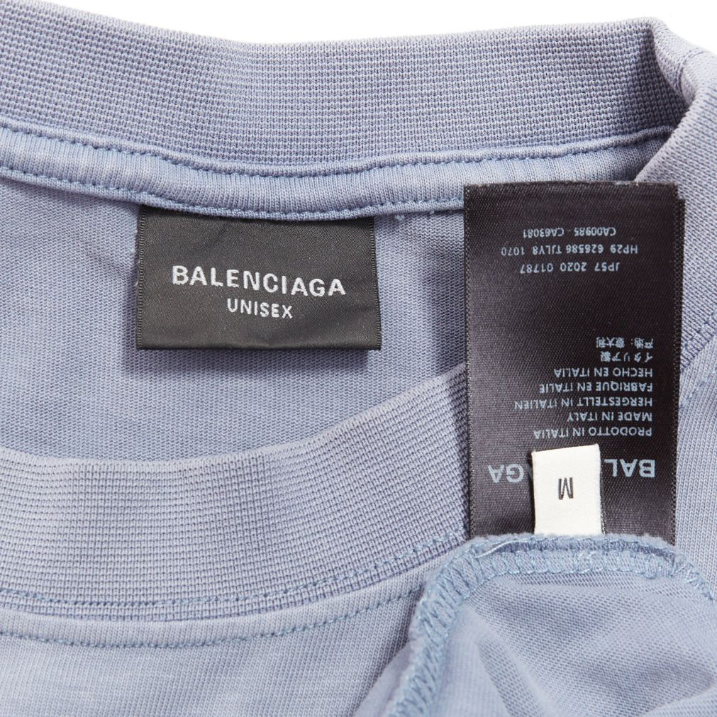 Balenciaga BALENCIAGA 2020 100% wool washed blue logo print crew neck oversized tshirt M Size US M / EU 48-50 / 2 - 8 Thumbnail