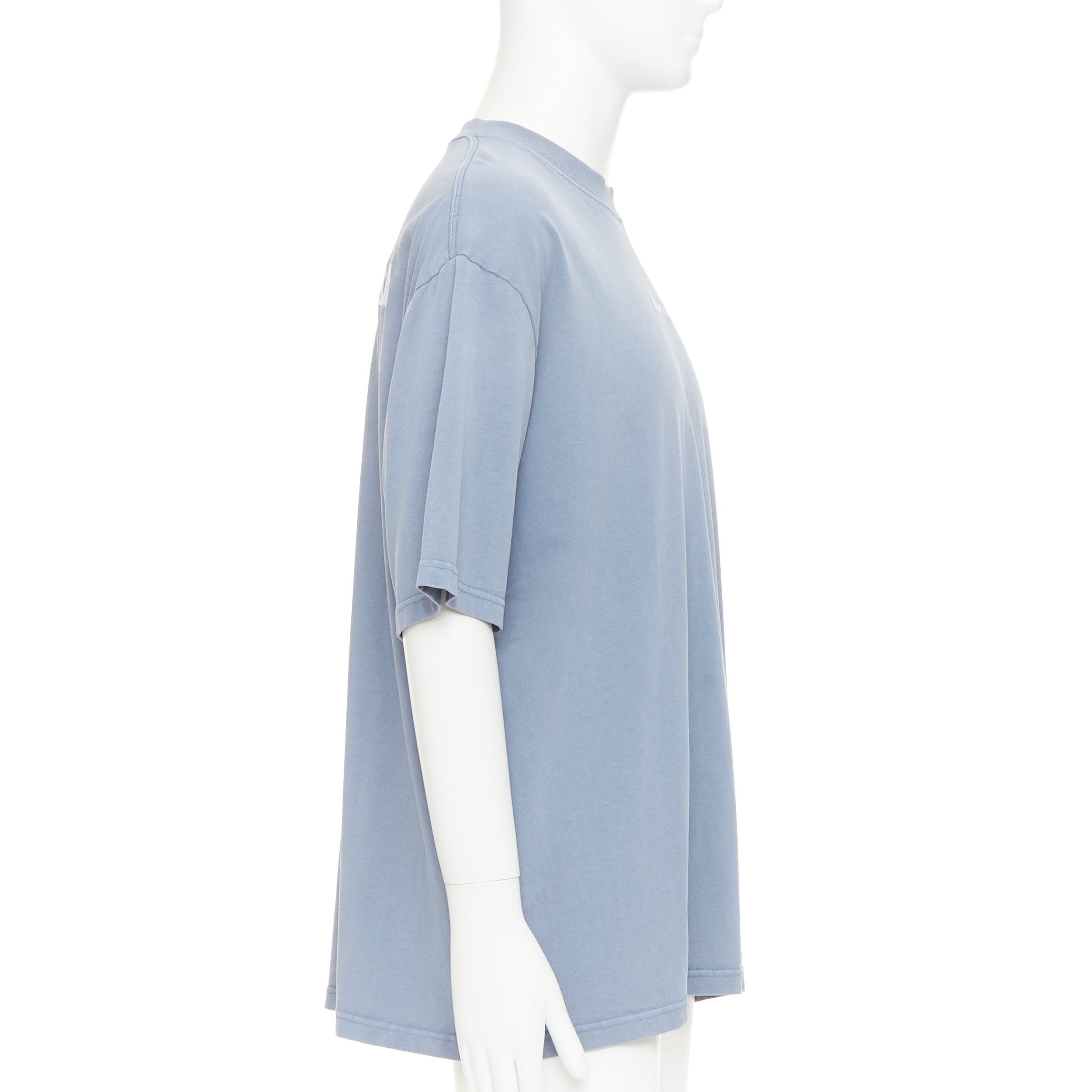 Balenciaga BALENCIAGA 2020 100% wool washed blue logo print crew neck oversized tshirt M Size US M / EU 48-50 / 2 - 5 Thumbnail