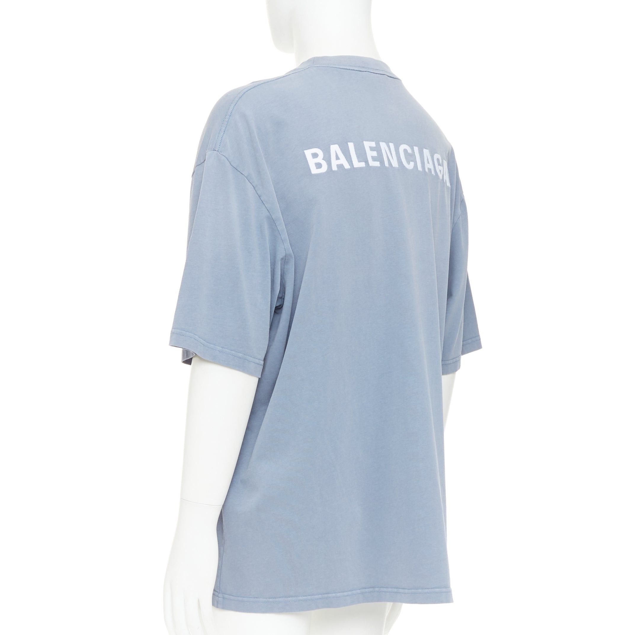 Balenciaga BALENCIAGA 2020 100% wool washed blue logo print crew neck oversized tshirt M Size US M / EU 48-50 / 2 - 6 Thumbnail