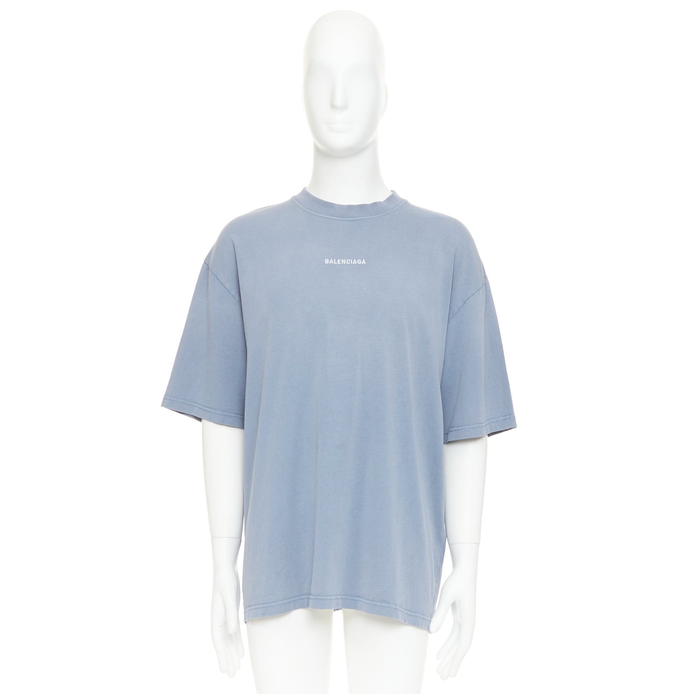Balenciaga BALENCIAGA 2020 100% wool washed blue logo print crew neck oversized tshirt M Size US M / EU 48-50 / 2 - 9 Thumbnail