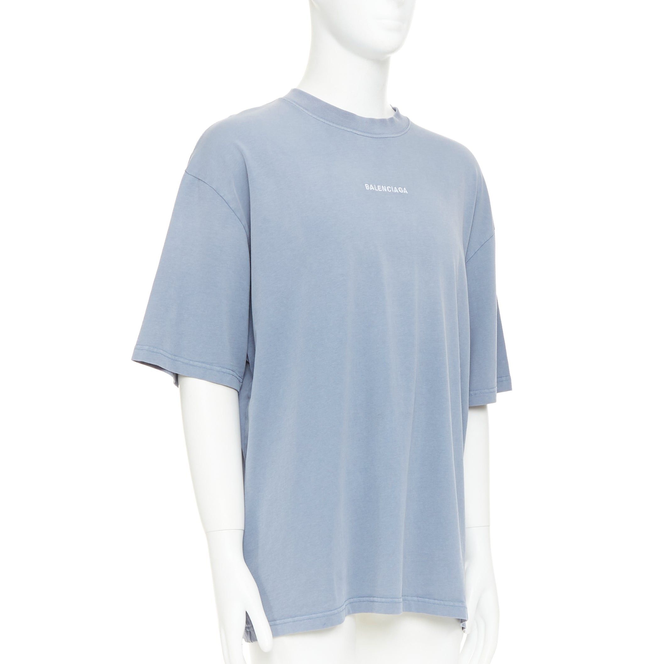 Balenciaga BALENCIAGA 2020 100% wool washed blue logo print crew neck oversized tshirt M Size US M / EU 48-50 / 2 - 4 Thumbnail