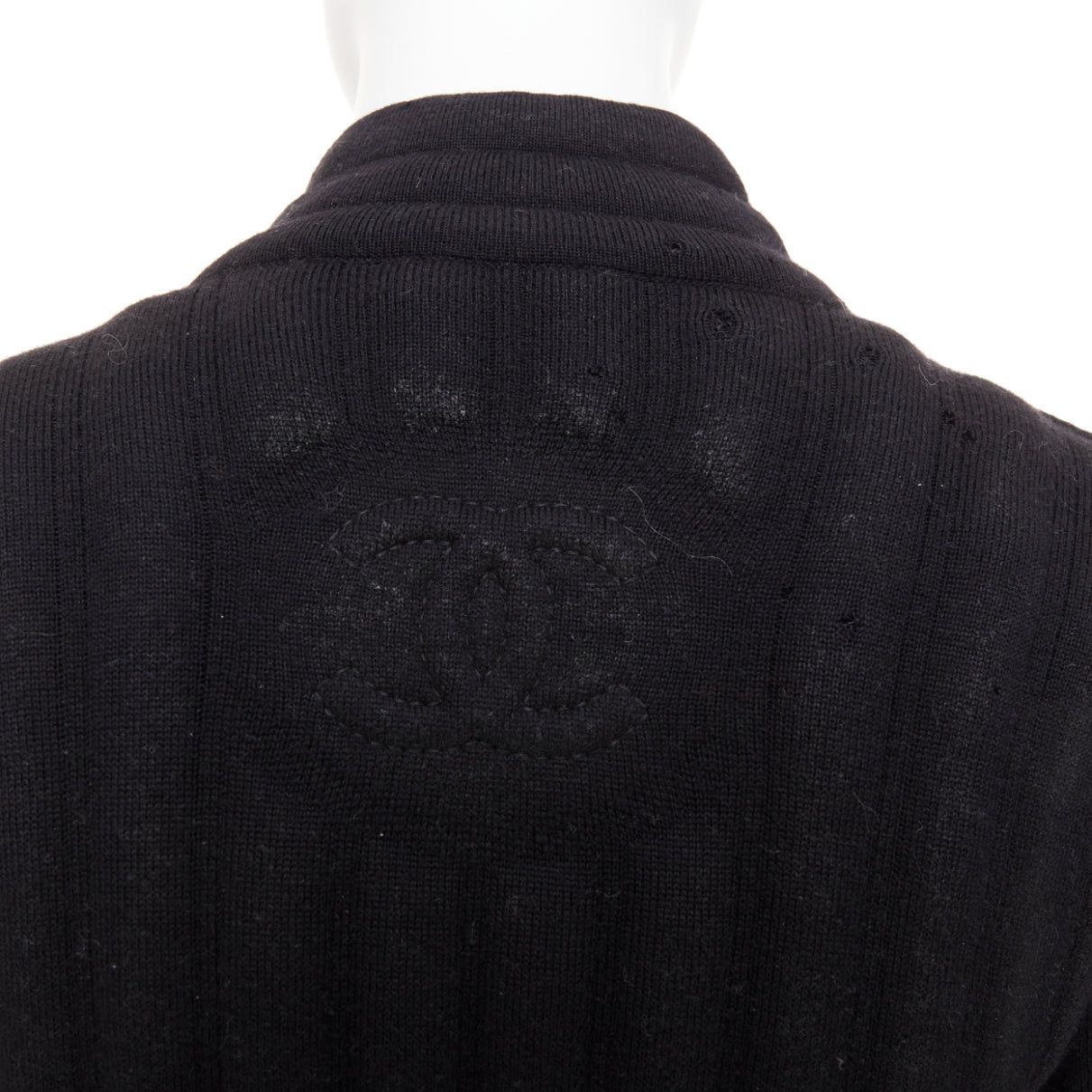 Chanel CHANEL 100% wool black metallic coated CC logo back tubular padded biker jacket FR34 XS Size XS / US 0-2 / IT 36-38 - 2 Thumbnail
