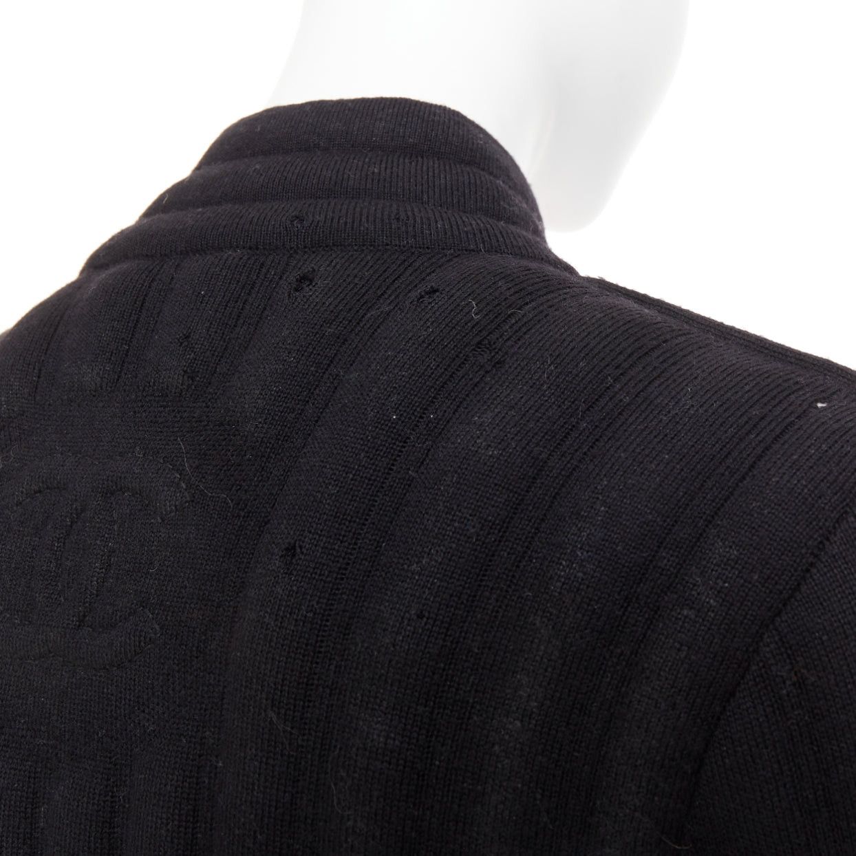 Chanel CHANEL 100% wool black metallic coated CC logo back tubular padded biker jacket FR34 XS Size XS / US 0-2 / IT 36-38 - 8 Thumbnail