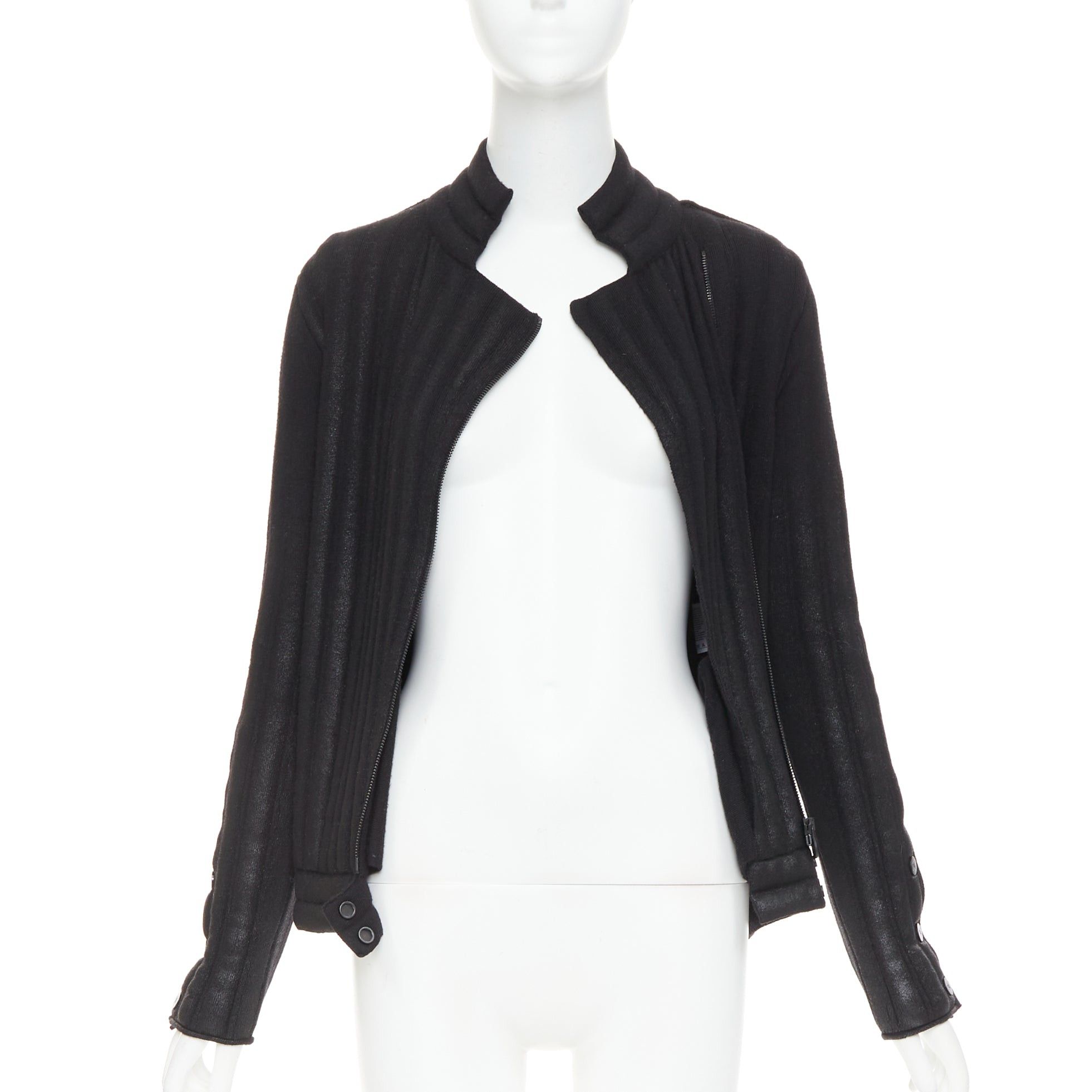 Chanel CHANEL 100% wool black metallic coated CC logo back tubular padded biker jacket FR34 XS Size XS / US 0-2 / IT 36-38 - 3 Thumbnail