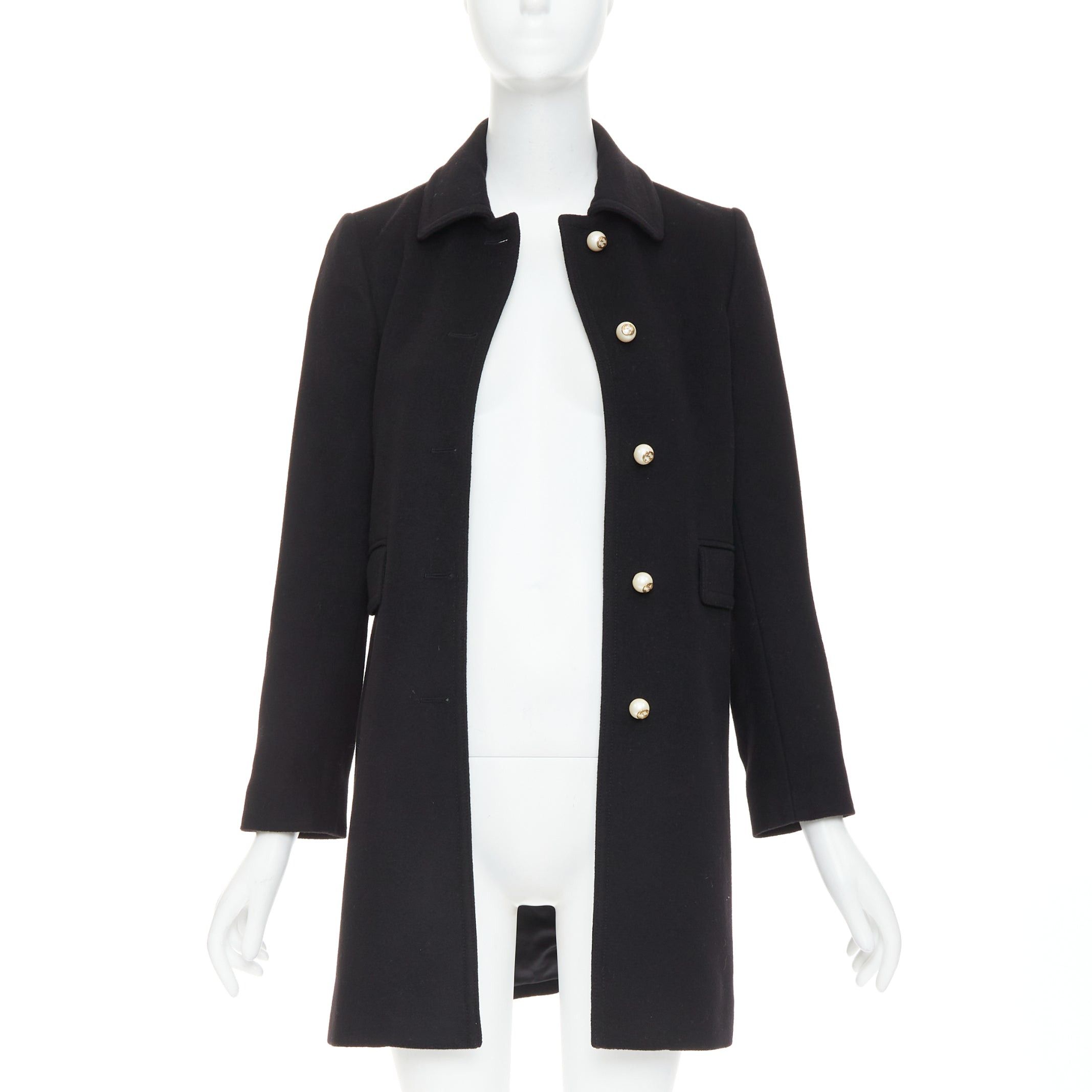 Gucci GUCCI 2015 black wool GG pearl button collared pocketed coat IT36 XXS Size XS / US 0-2 / IT 36-38 - 3 Thumbnail