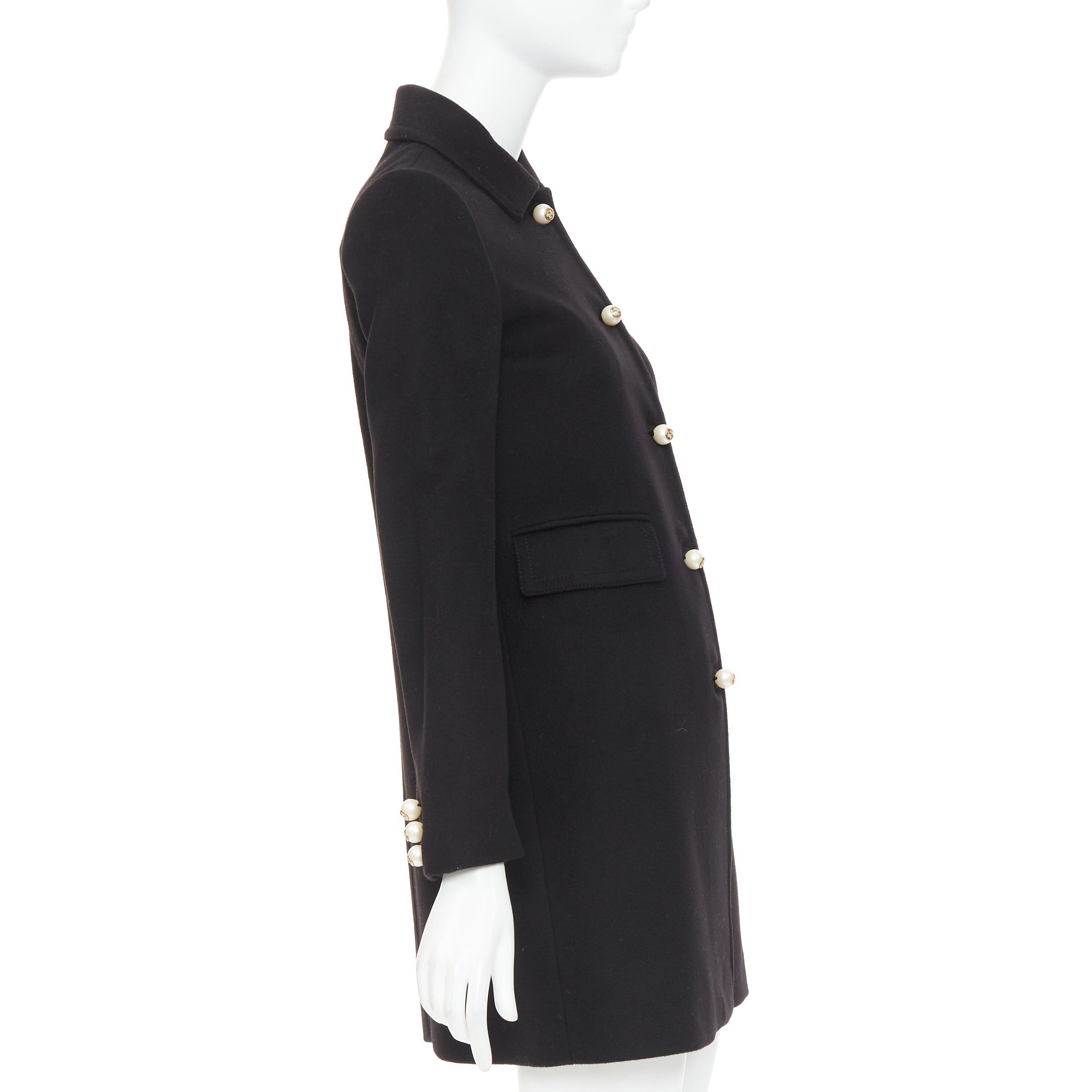 Gucci GUCCI 2015 black wool GG pearl button collared pocketed coat IT36 XXS Size XS / US 0-2 / IT 36-38 - 5 Thumbnail