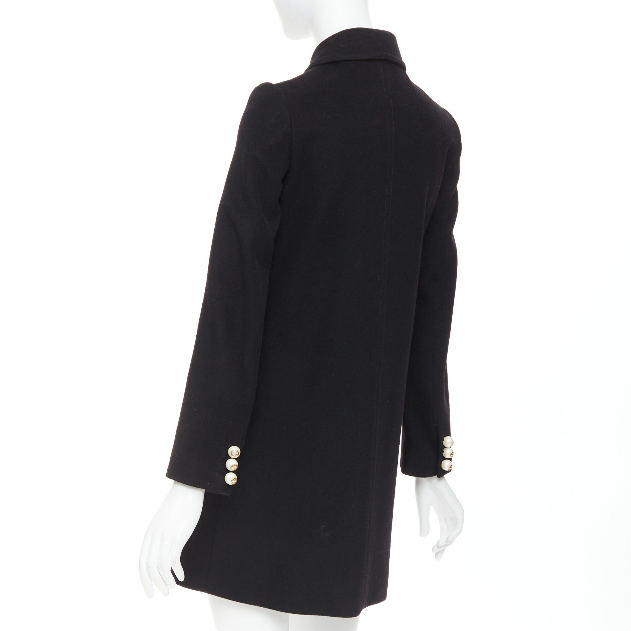 Gucci GUCCI 2015 black wool GG pearl button collared pocketed coat IT36 XXS Size XS / US 0-2 / IT 36-38 - 7 Thumbnail