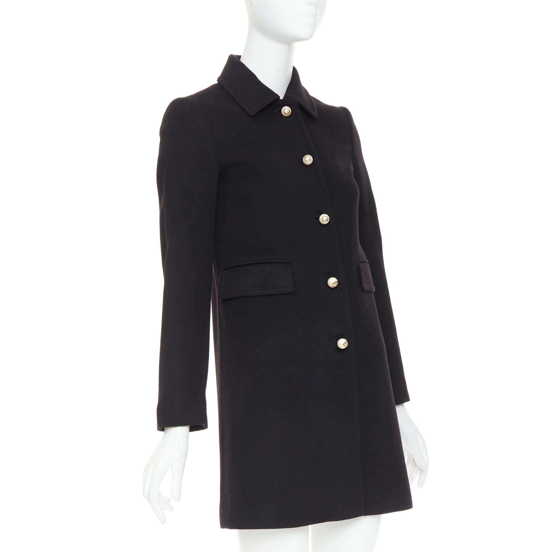 Gucci GUCCI 2015 black wool GG pearl button collared pocketed coat IT36 XXS Size XS / US 0-2 / IT 36-38 - 4 Thumbnail
