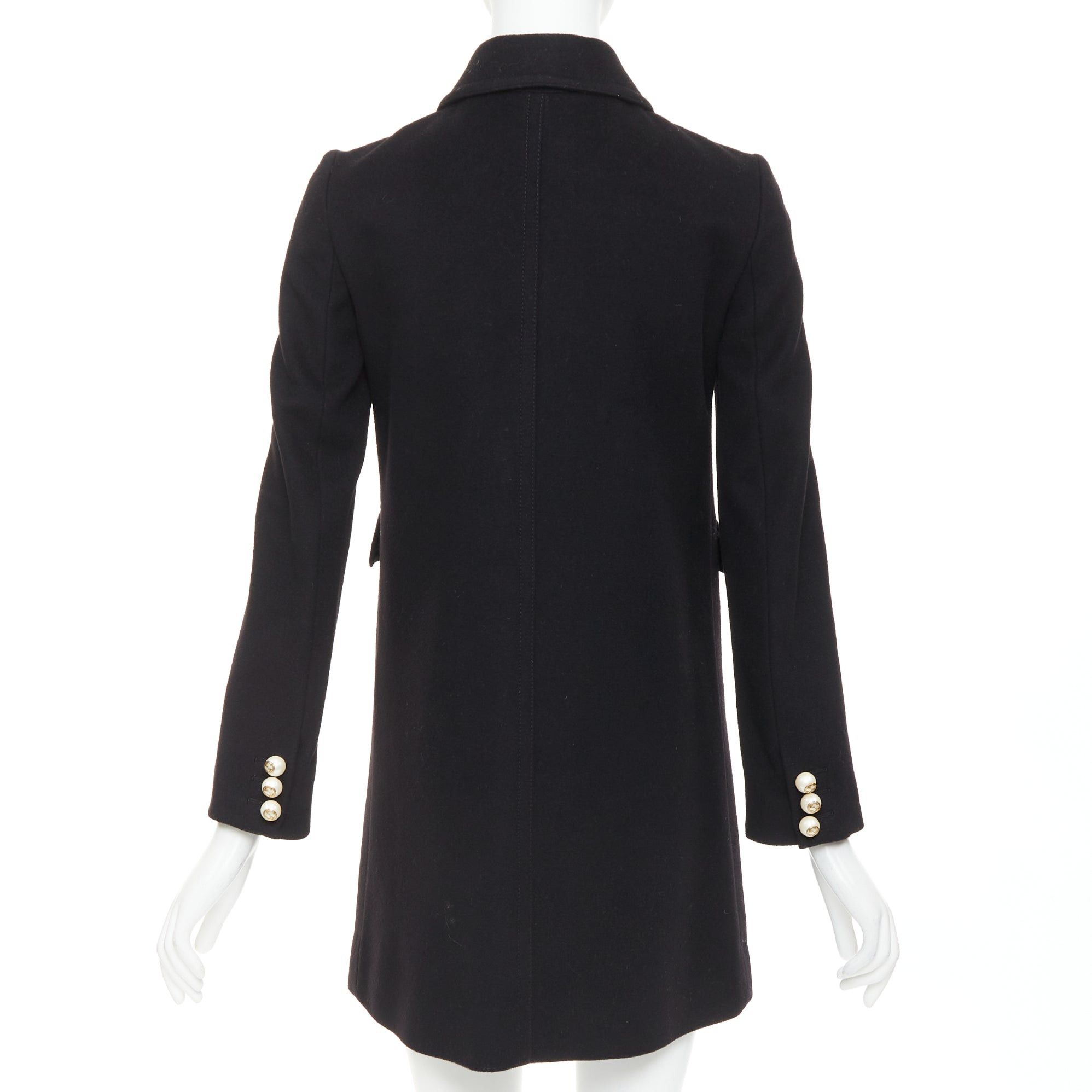 Gucci GUCCI 2015 black wool GG pearl button collared pocketed coat IT36 XXS Size XS / US 0-2 / IT 36-38 - 6 Thumbnail