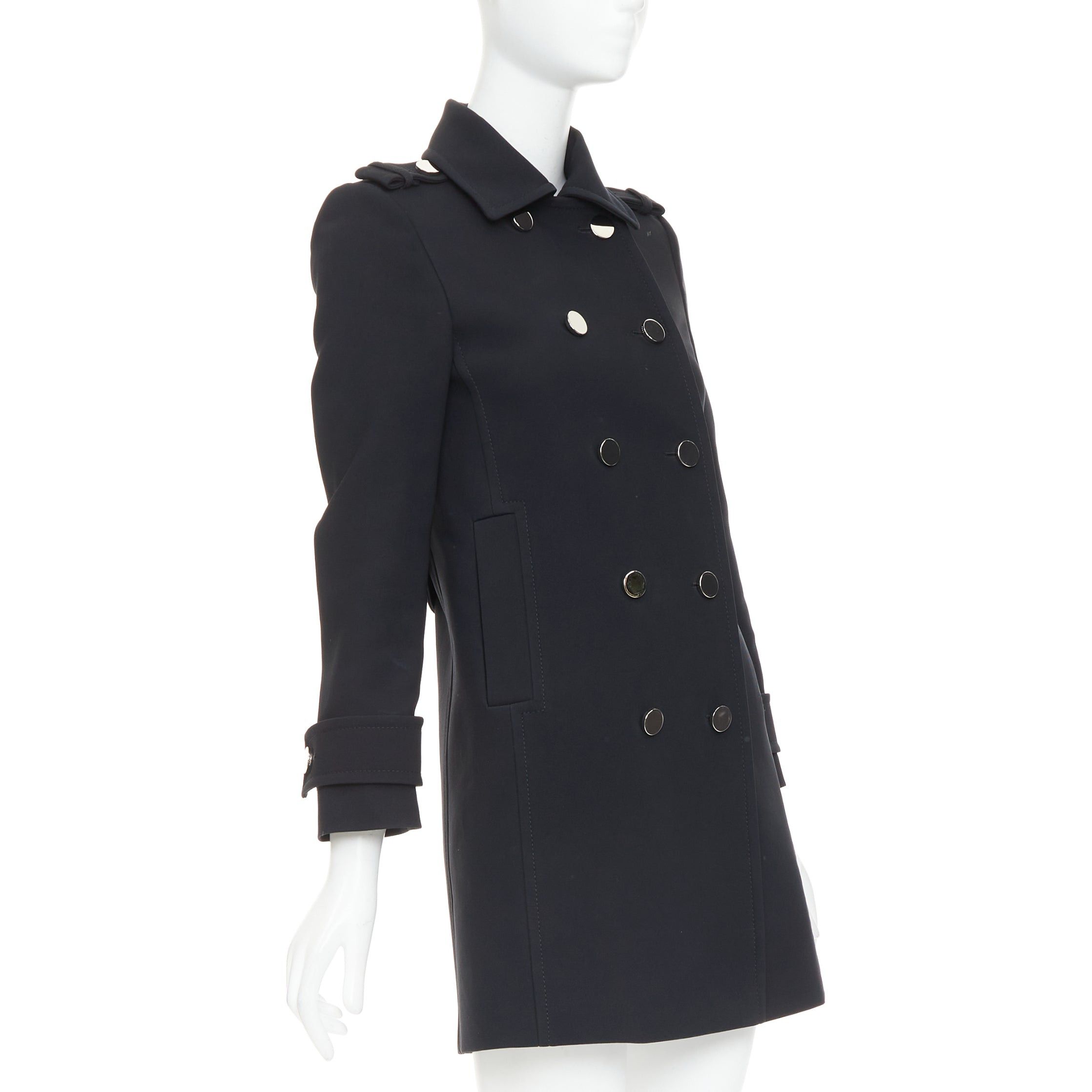 Gucci GUCCI black silver mirrored buttons double breasted military coat IT36 XXS Size XS / US 0-2 / IT 36-38 - 4 Thumbnail