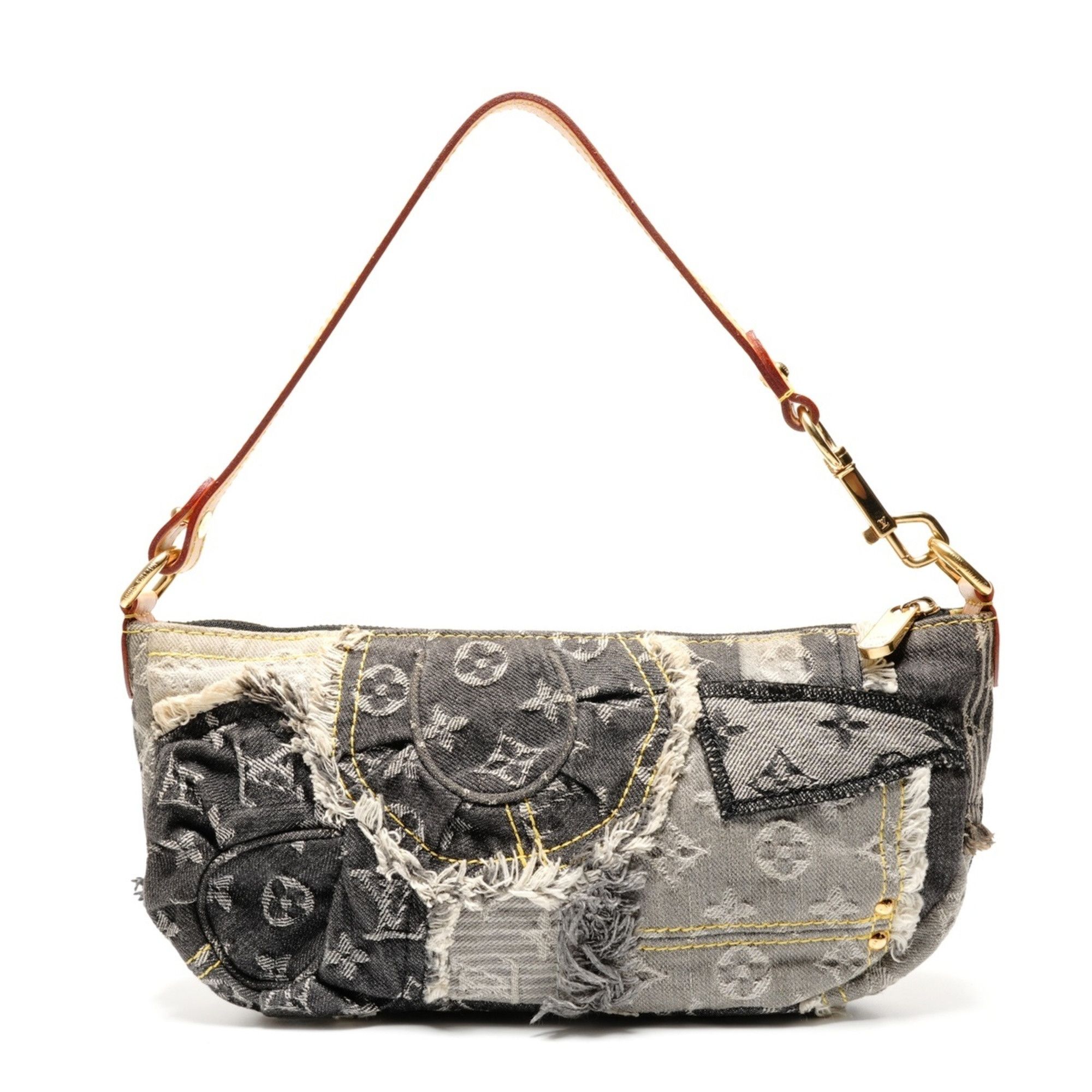 Louis Vuitton Louis Vuitton 2007 Monogram Denim Patchwork Pouch Shoulder Bag, Gray, WS27229 Size ONE SIZE - 3 Thumbnail