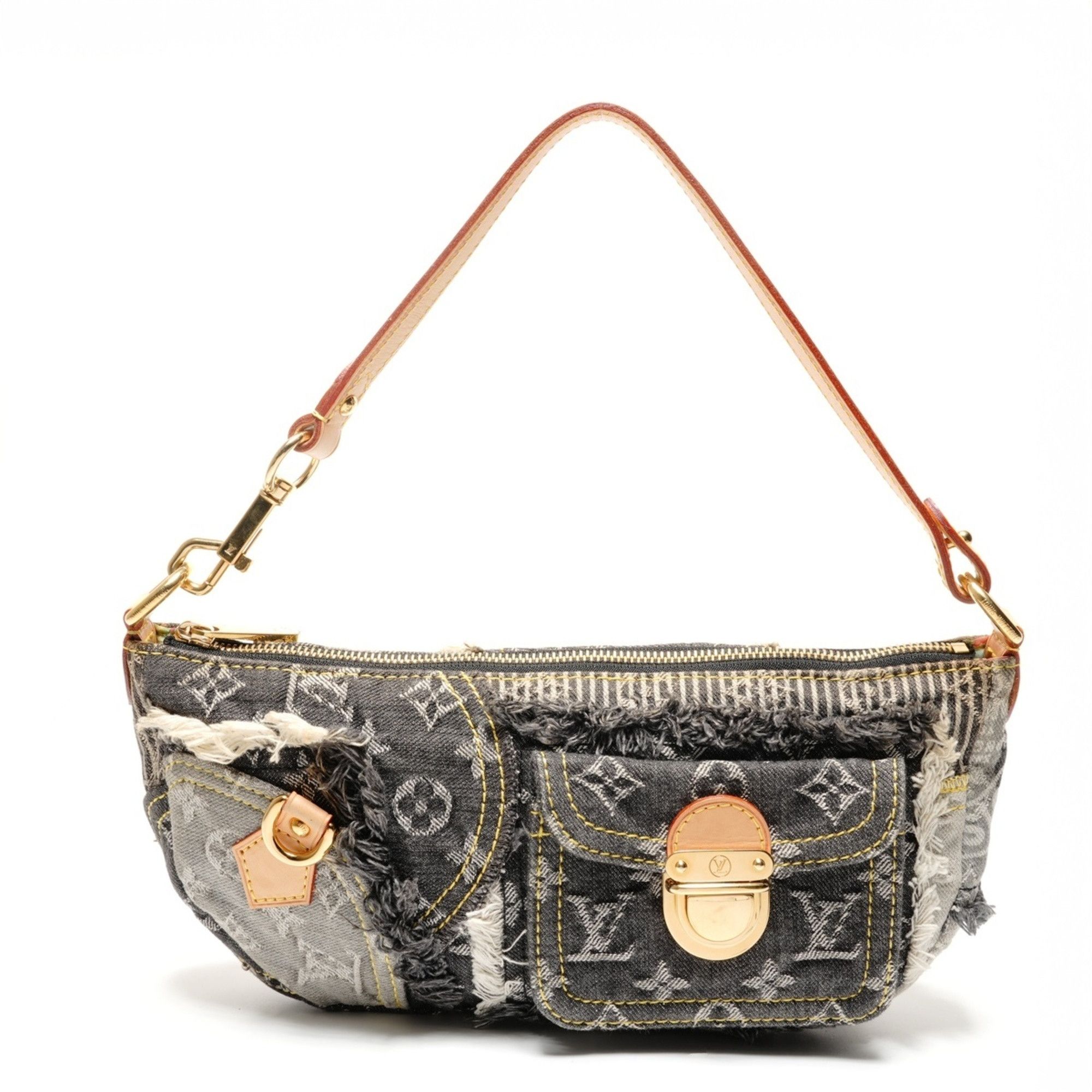 Louis Vuitton Louis Vuitton 2007 Monogram Denim Patchwork Pouch Shoulder Bag, Gray, WS27229 Size ONE SIZE - 2 Thumbnail