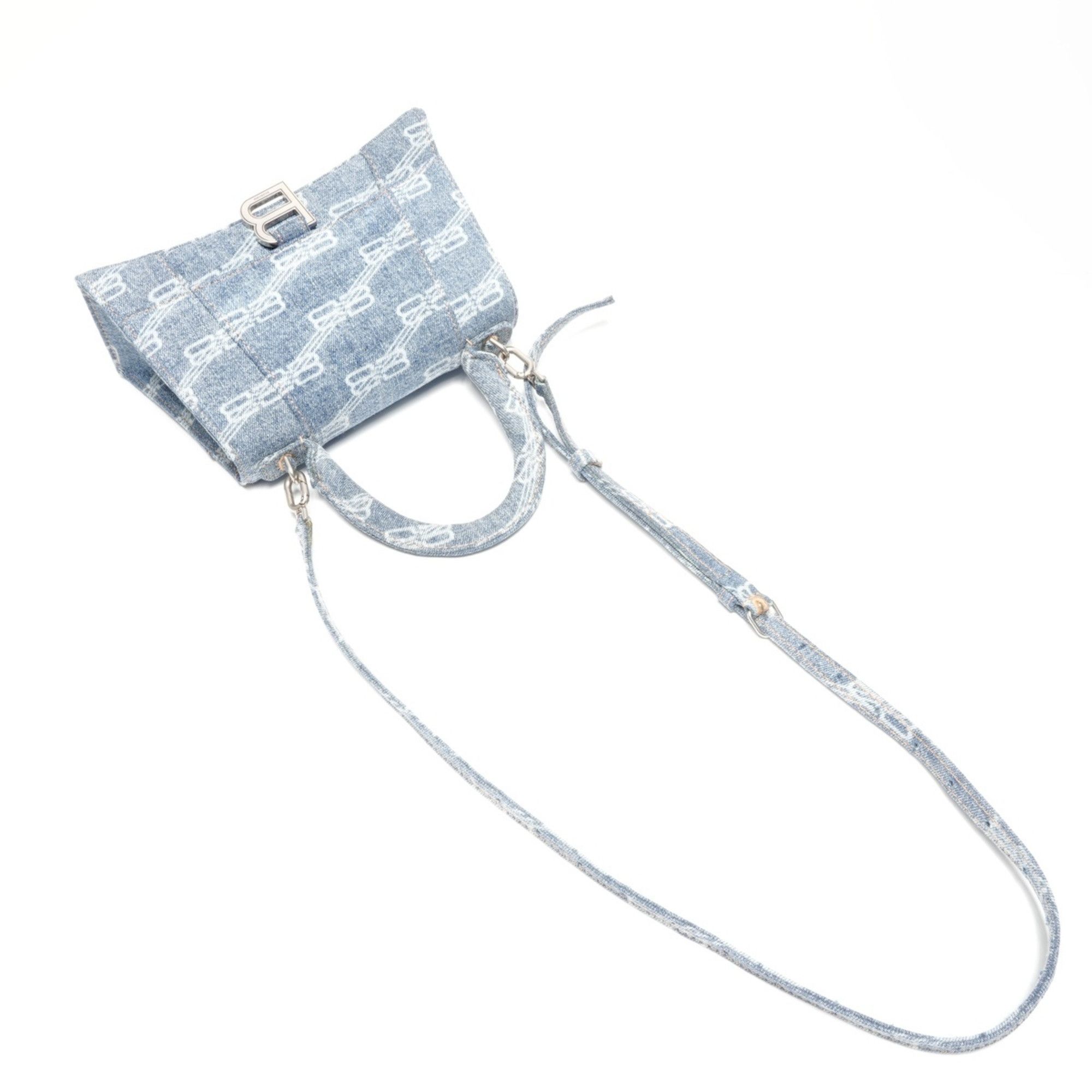 Balenciaga Balenciaga Denim Hourglass 2-Way Handbag, Navy, WS24663 Size ONE SIZE - 12 Thumbnail