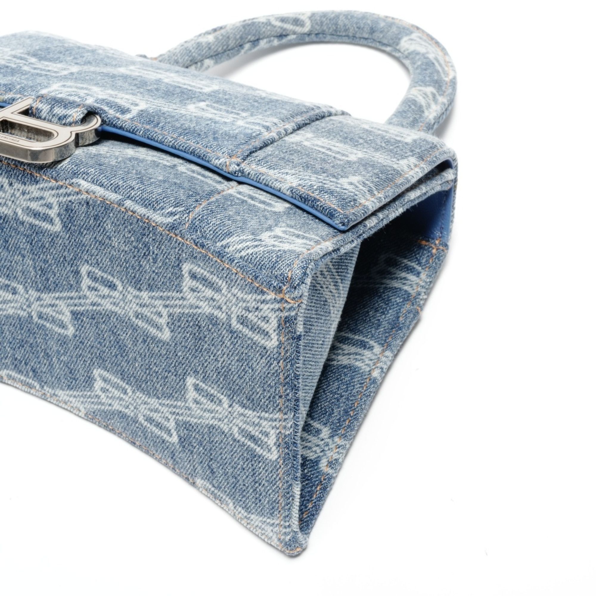 Balenciaga Balenciaga Denim Hourglass 2-Way Handbag, Navy, WS24663 Size ONE SIZE - 7 Thumbnail